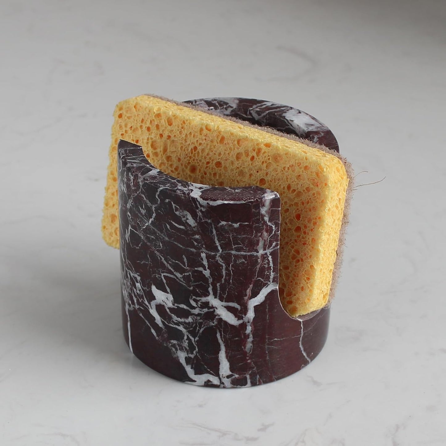 Natural Travertine Sponge Holder for Kitchen Sink, Drying Rack, Compact Sink Caddy Organizer (Rosso Levanto Marble)