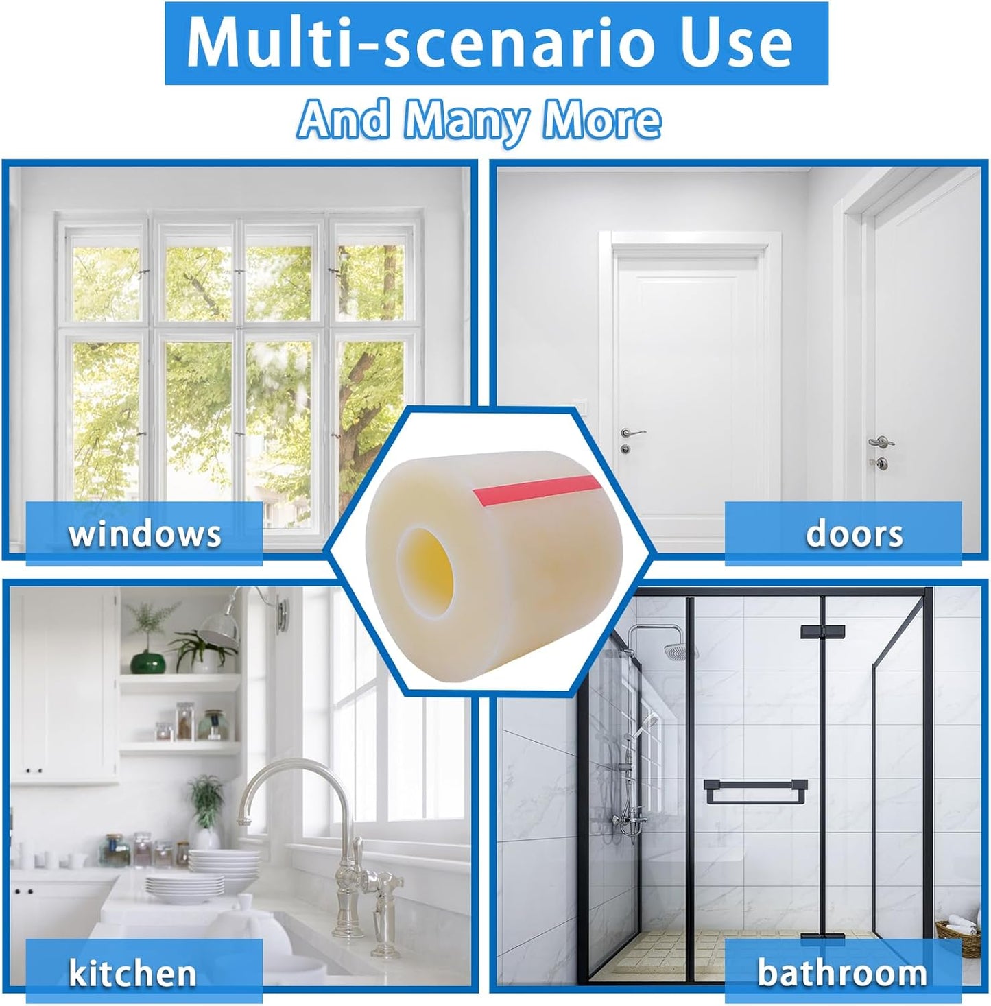 Transparent Window Weather Sealing Tape,Winter Window Seal Kit for Doors, Shower Glass Gaps,No Residue,3 Inch x 55 Yards