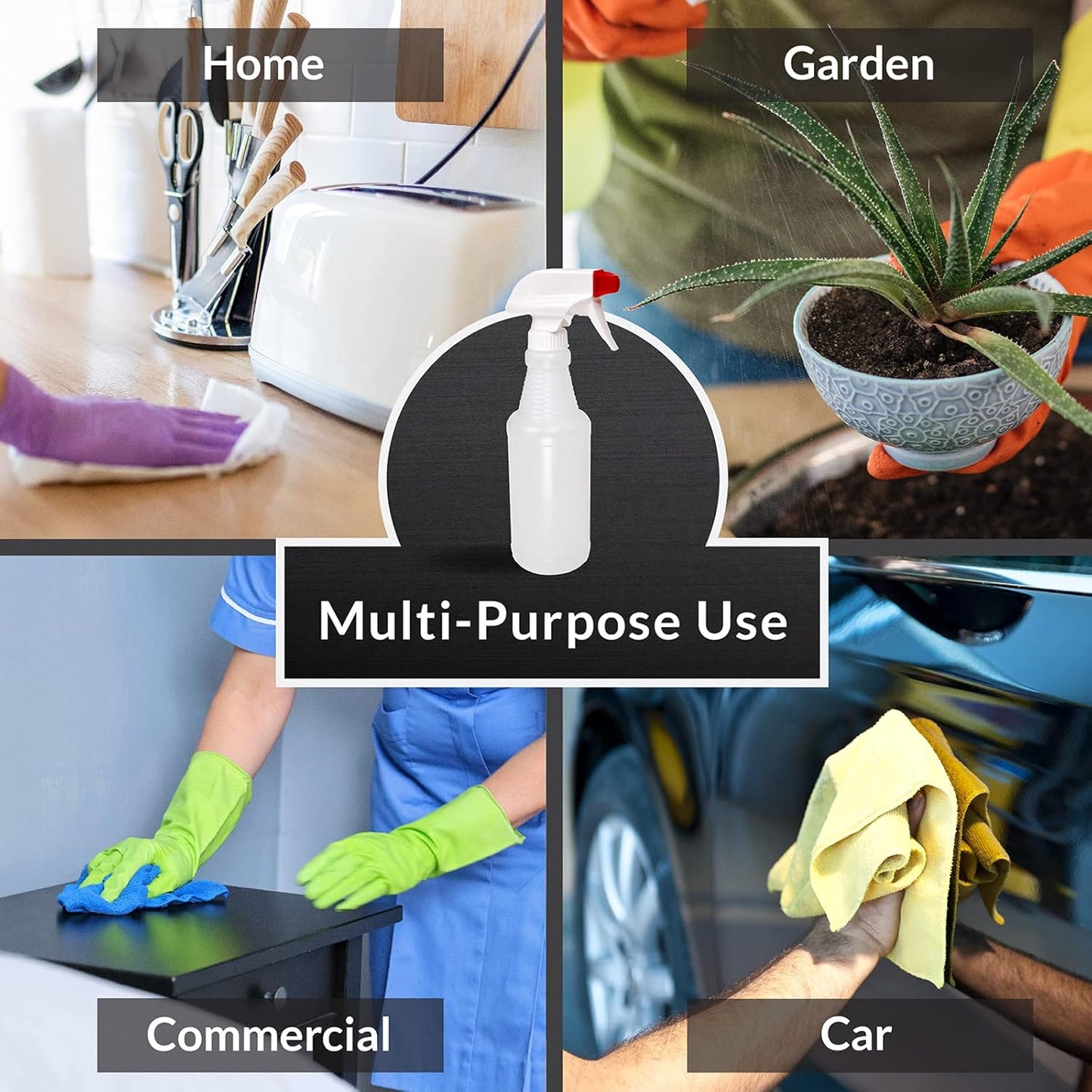 Pinnacle Mercantile Plastic Spray Bottles USA Made 4 Pack 16 oz Leak Proof Empty Refillable Mist/Stream for Cleaning Solutions, Plants, Hair, Bleach, Vinegar, Alcohol Safe