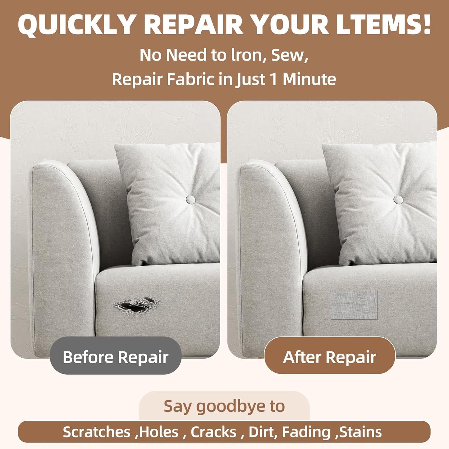 Fabric Repair Patch, Fabric Large Repair Tape, Self-Adhesive Patches for Furniture, Sofa, Car Interior, Shoes, Hand Bag, Clothing (Beige, 3.5X79 Inch)