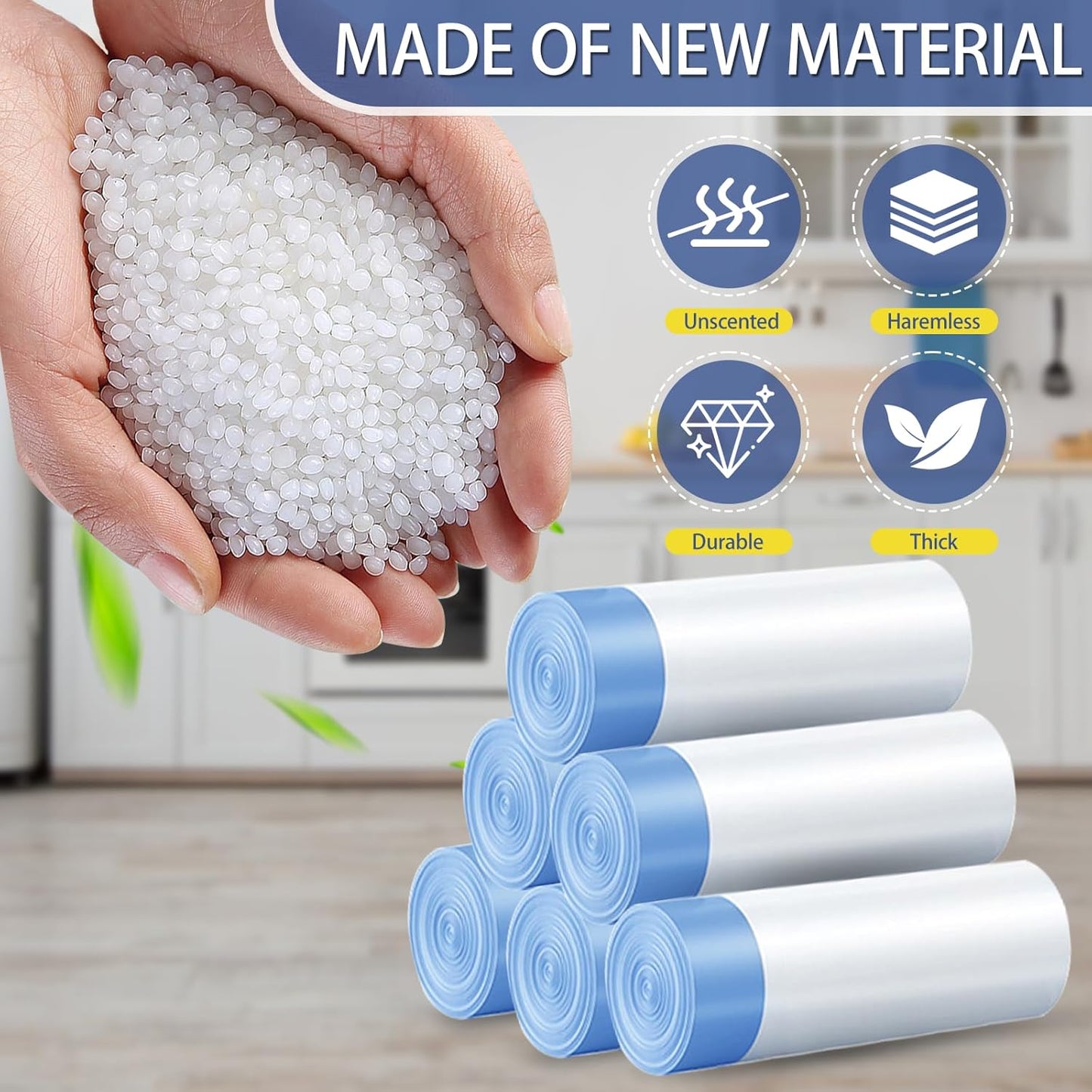 240 Count 5 Gallon Trash Bags Drawstring 1.1 Mil - 18 Liter Small Garbage Bags for Bathroom, Strong Unscented White Plastic Wastebasket Bin Liners for Kitchen Office Toilet and Bedroom