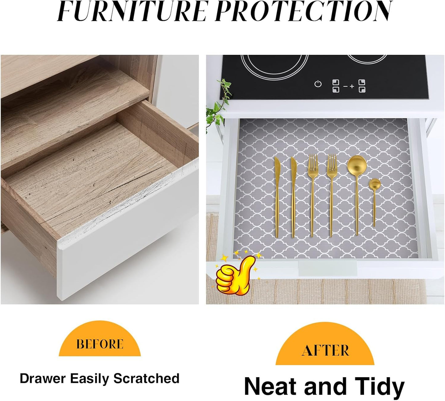 Glotoch 24 Inch Extra Wide Non Slip Shelf Liner, Non Adhesive Drawer Liner, Waterproof Shelf Liners for Kitchen Cabinets, Refrigerator, Wire Shelving, Bathroom, Pantry-Heavy Duty, Durable,Grey