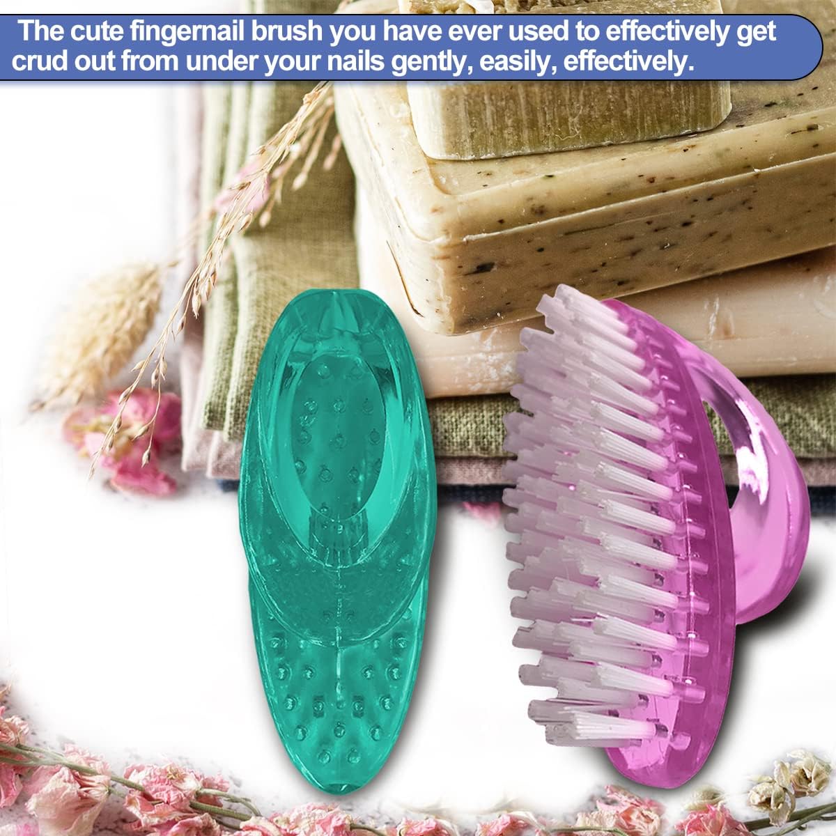 Handle Grip Nail Brush for Cleaning Fingernails Hands & Under Nails, Stiff Bristle Mechanic Scrub Brush Cleaner for Men Women, Pedicure Scrubbing Tool Kit (2 Pink + 2 Green)