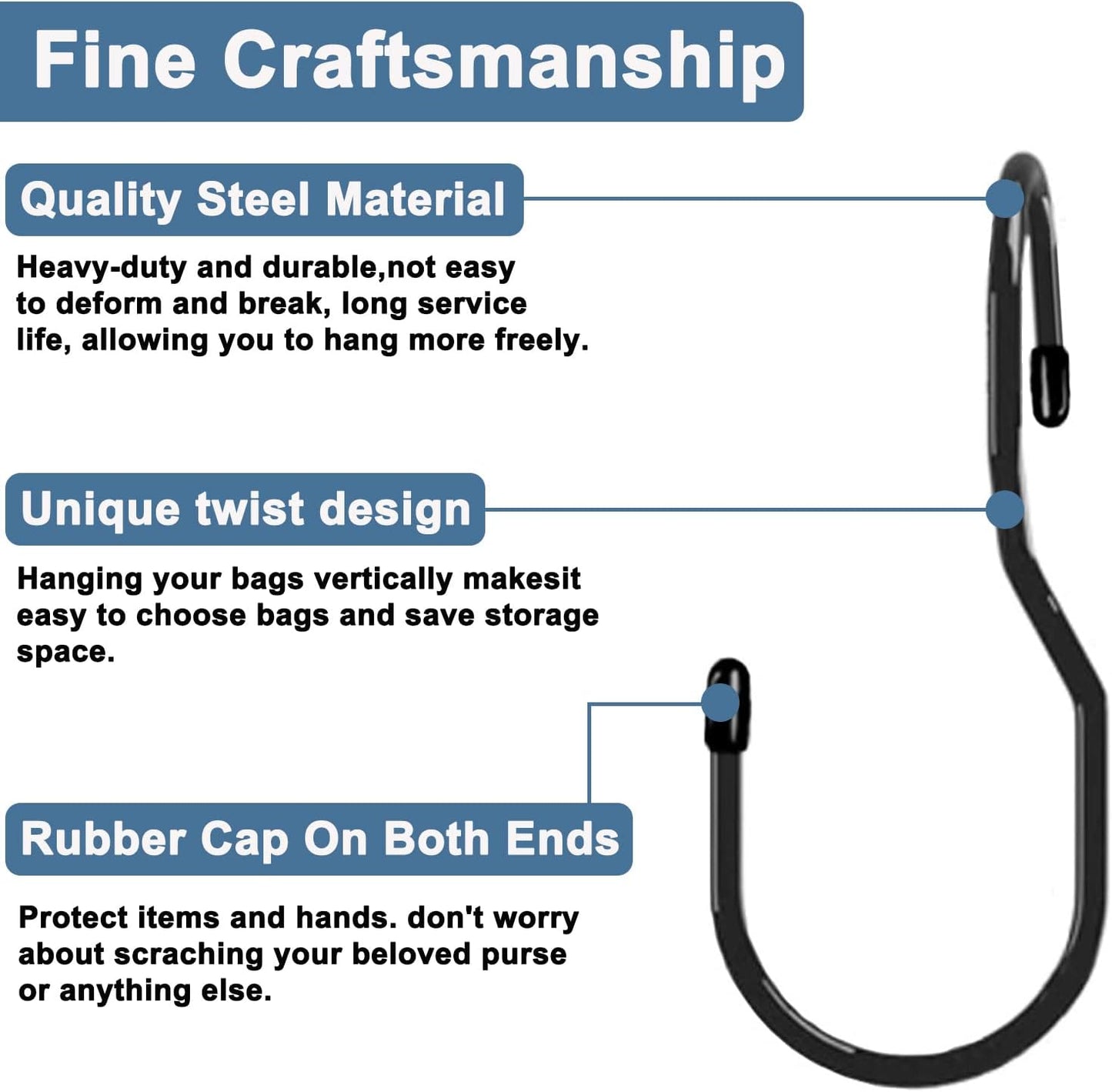 Purse Hanger for Closet, Unique Twist Design Bag Hanger Purse Hooks, 5 inch Large Size Closet Rod Hooks for Hanging Bags, Purses, Handbags, Belts, Scarves, Hats,Clothes, Pans and Pots (12 Pack Black)