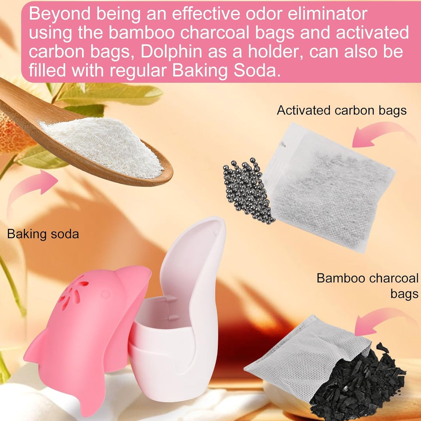 Asltw Upgrade Cute Fridge Deodorizer, Dolphin Fridge Cleaner, Freezer Odor Freshener, Add Baking Soda Reusable Fun Kitchen Gadgets (Pink)