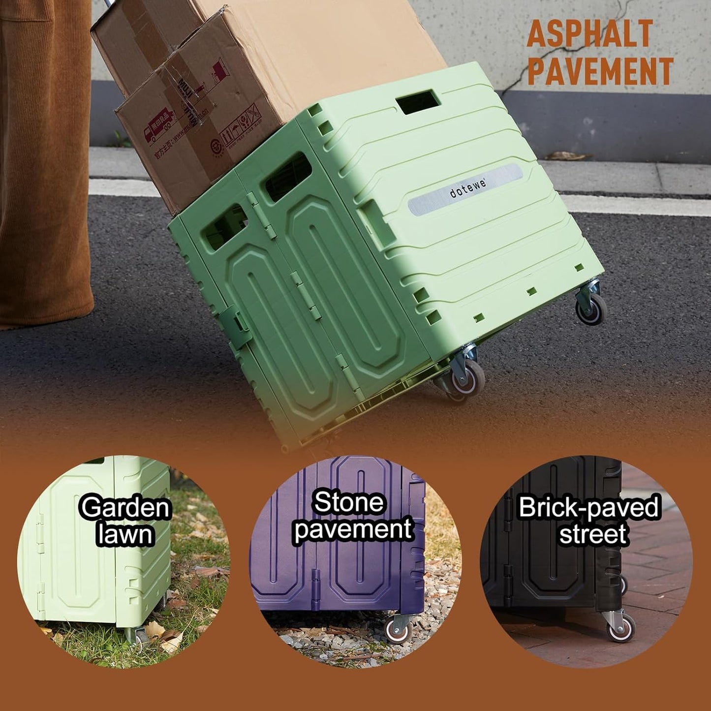 Folding Utility Cart Portable Rolling Crate Handcart Foldable Shopping Trolley Collapsible, with Lid, on Wheels, for Grocery, Garden, Office, Storage, Teacher, Tool (Green)