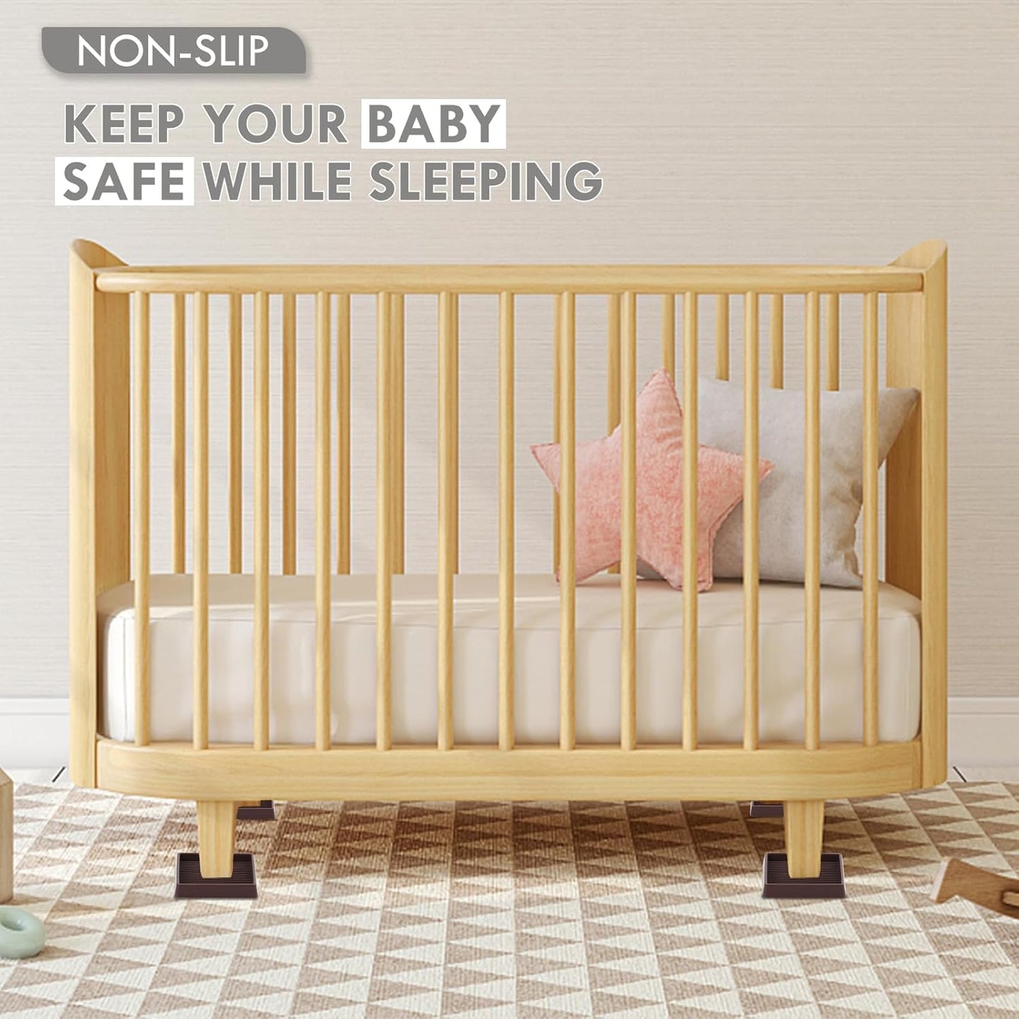 Non Slip Furniture Pads, 2.5” Round Rubber Caster Cups, 12 Pcs Furniture Coasters, Anti-Slip Gripper, Anti Slide Furnitures Feet Floor Protectors for Bed Couch Stoppers - Brown