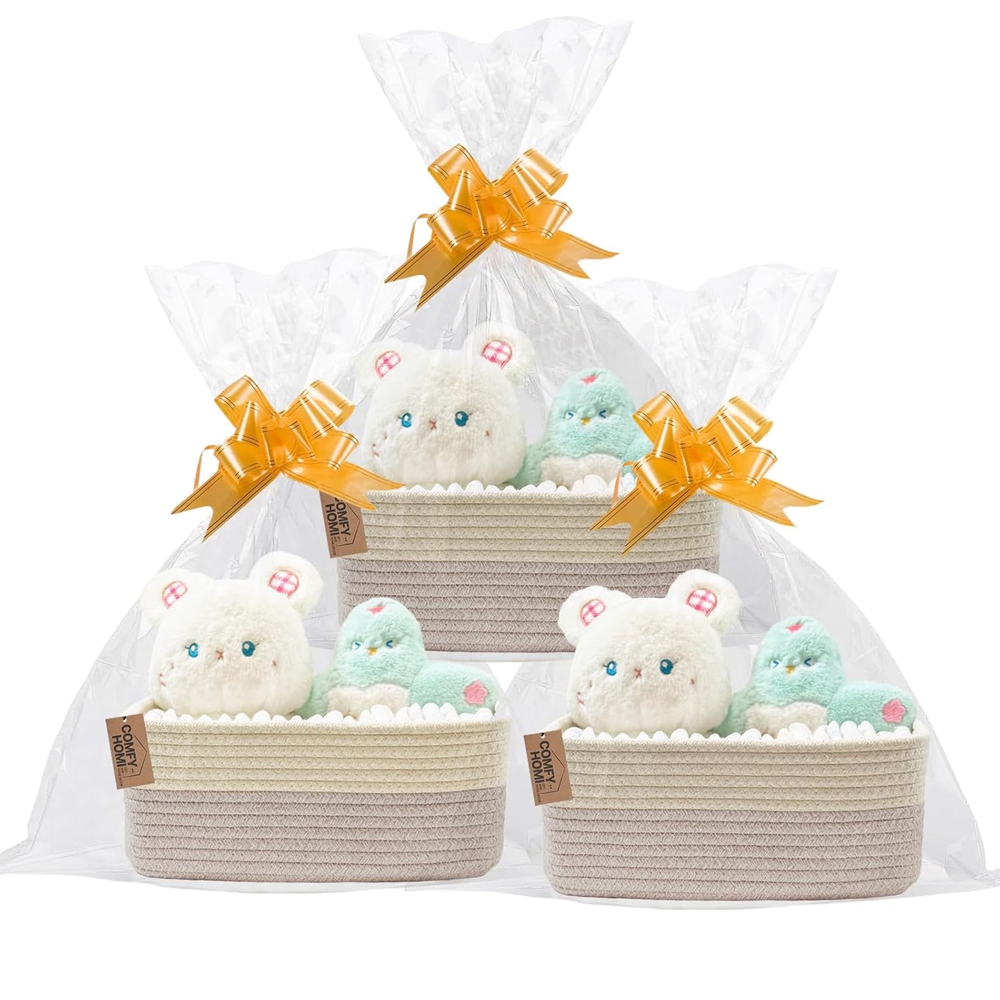 COMFY-HOMI 11.5"x7.5"x4.7" Storage Baskets for Organizing | Cotton Rope Woven Basket | Toy Storage Bin Box | Basket for Shelves, Closet Organizer Bin, Decorative Closet Shelf, 3 Pack, Beige brown