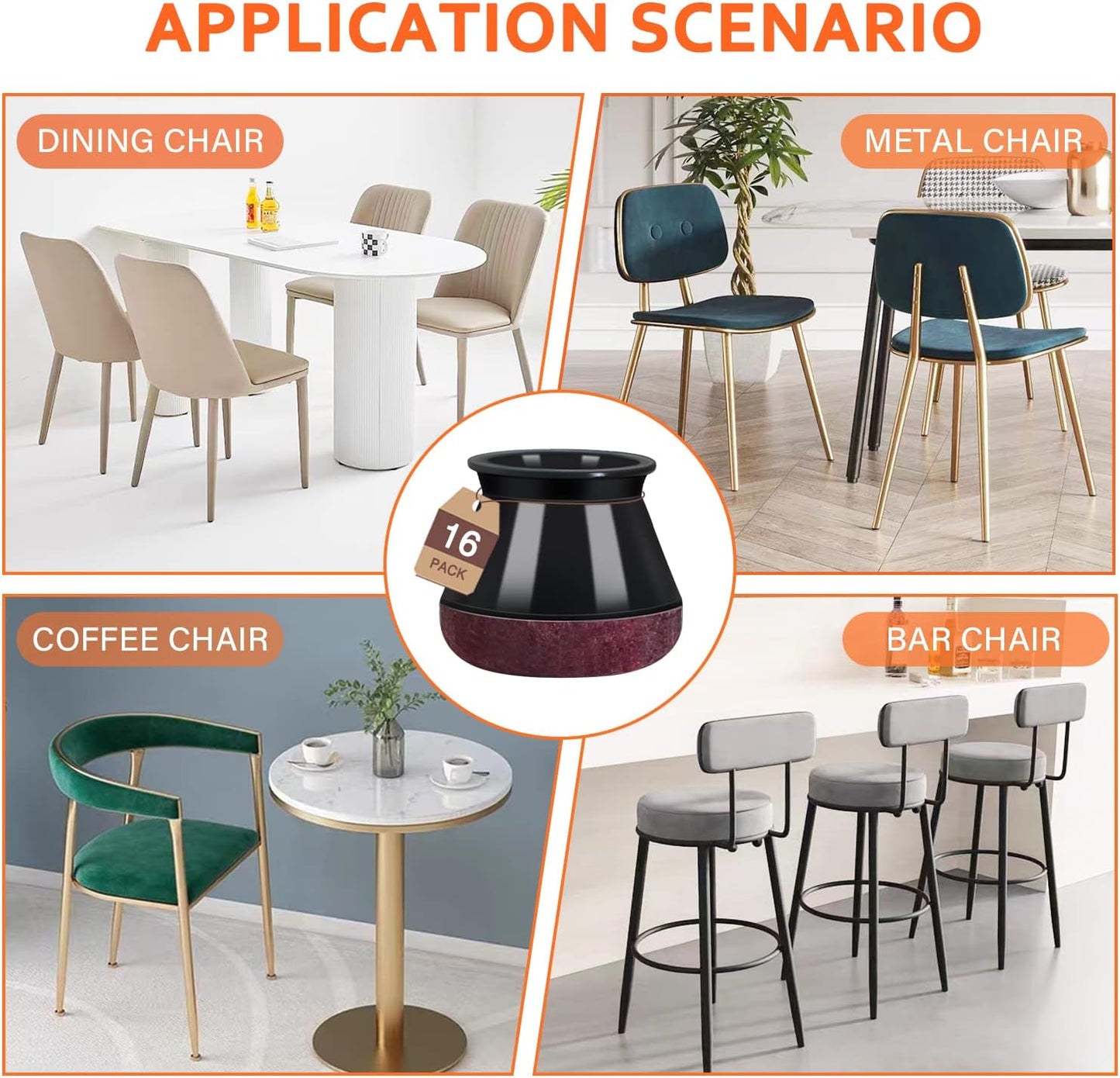 Chair Leg Floor Protectors Chair Leg Protectors for Hardwood Floors Felt Silicone Caps Strengthen Bottom Protection Anti-Scratch Reduce Noise 16 Pack Black Round Medium Fit 3/4" to 1-3/16" (19-30mm)