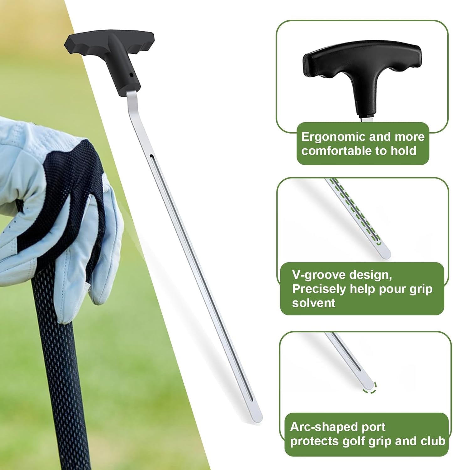 Golf Grip Removal Tool and Golf Grip Tape Removal Tool, V-Groove Grip Remover Saver 12“, High-Carbon Steel Gripping Tool, Golf Club Gripping Kit Golf Grip Tool