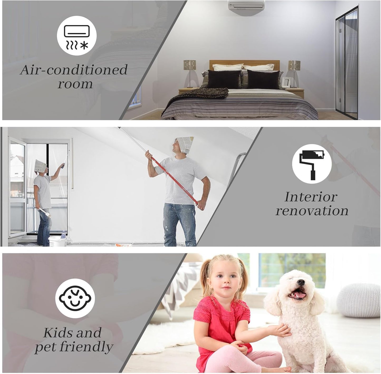 Amylove Zipper 72 x 80 Inch Dust Barrier Door Kit Construction Door Barrier 6 x 6.7 ft Reusable Plastic Curtain Cover Containment Standard Doorway Temporary Wall Screen Sheeting for Bathroom Hallway