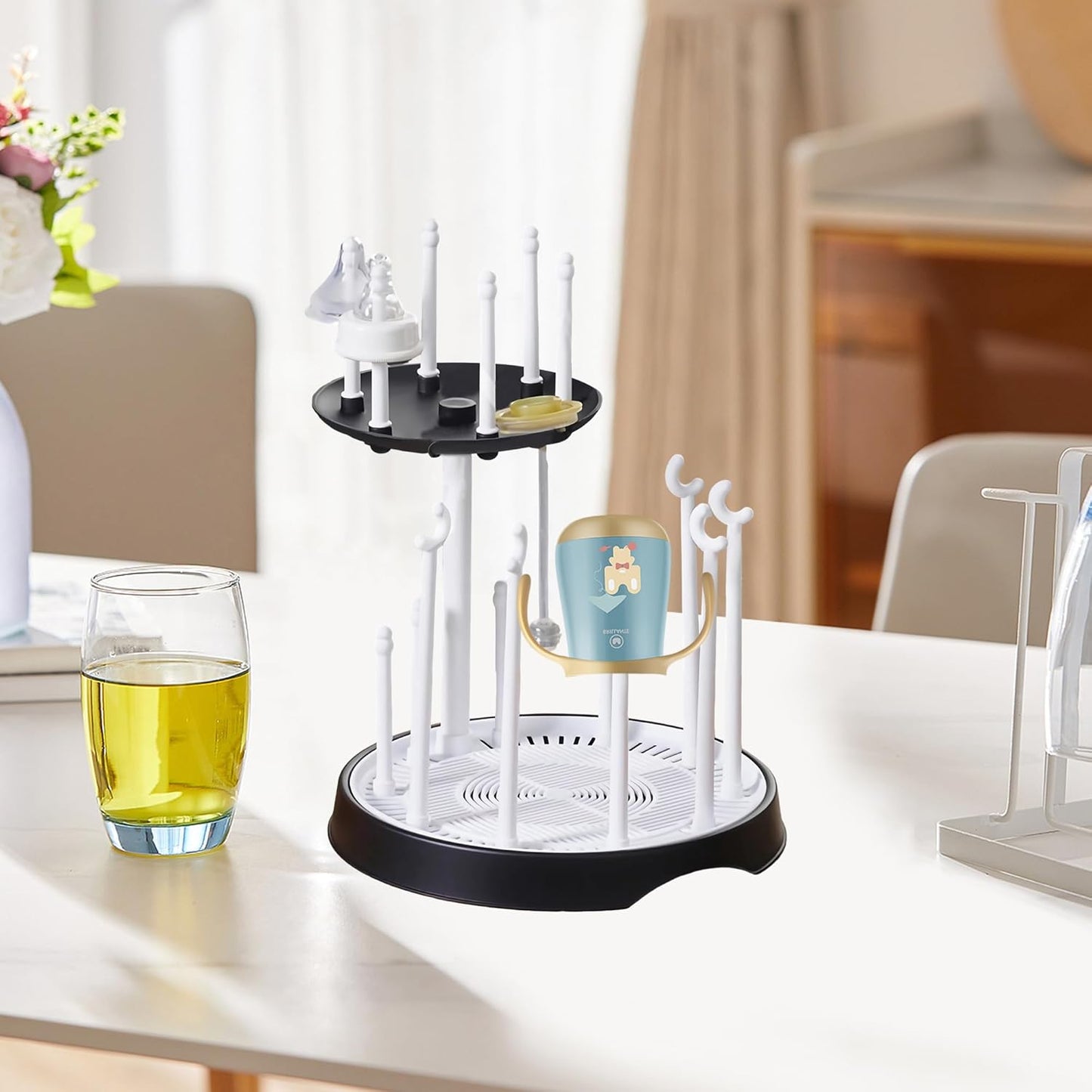 Baby Bottle Drying Rack,Double-Layer Bottle Drying Rack,Hold Up to 16 Baby Bottles,Suitable for Indoor, Kitchen, Living Room(Black and White)