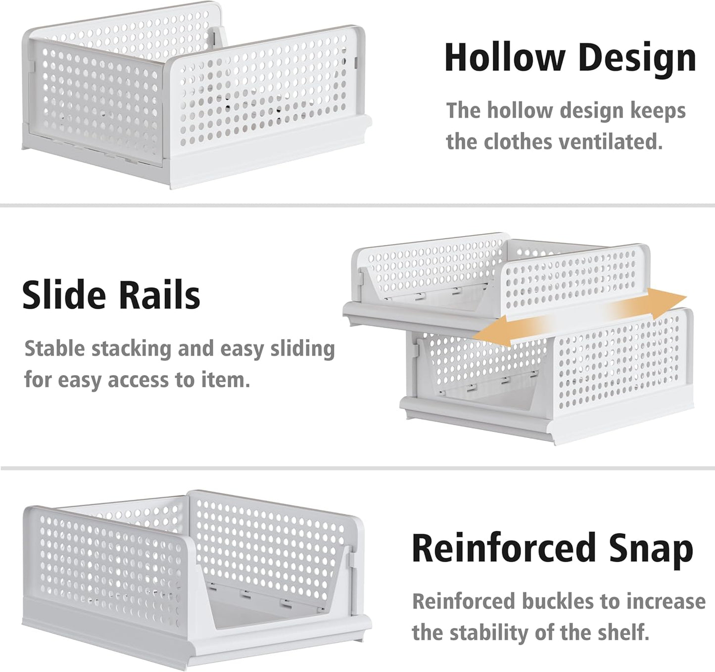 Proarea 5 Pack Stackable Plastic Storage Basket Closet Organizer Bin Foldable Clothes Organizer Storage Drawer Shelf Container for Living room Bathroom Kitchen Office (4L+1S)