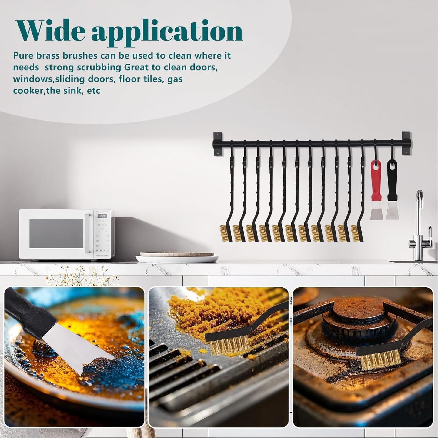 12 Pcs Mini Brass Brush Set, Brass Scratch Brush with Curved Handle, Cleaning Weld Slag and Rust