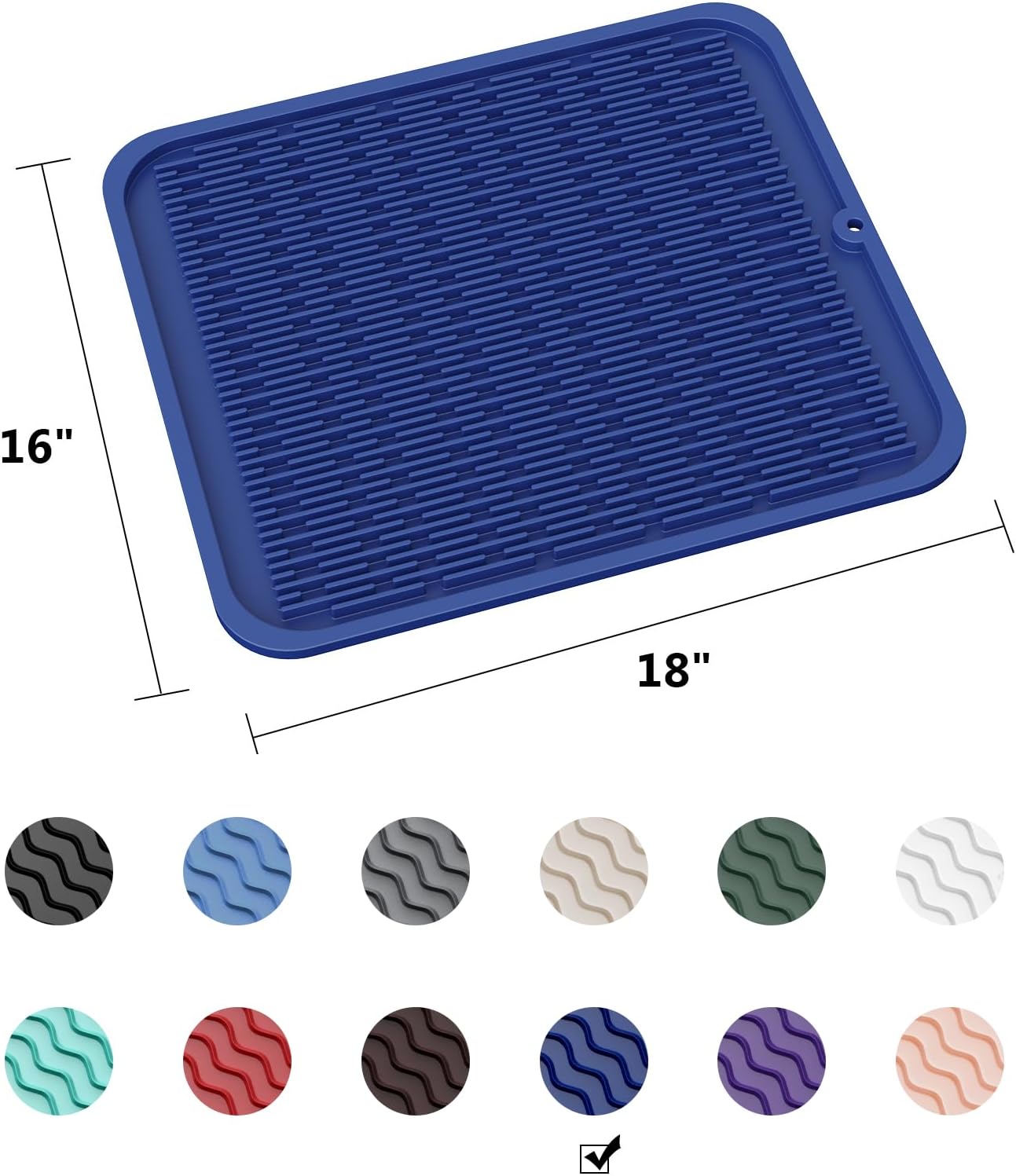 ZLR Silicone Dish Drying Mat for Kitchen Counter, Eco-Friendly Fast Dry Dish Mat, Easy Clean Multi Usage Drying Matt, Heat Resistant Trivet, 16" x 18" XL, Midnight Blue