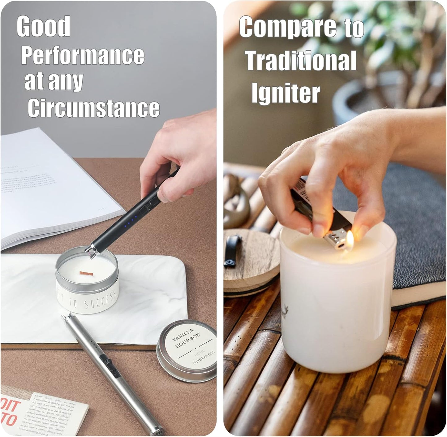 Exquisite Candle Accessories Tool Pack Bag, Rechargeable Electric Lighter, Wick Trimmer, Dipper, Snuffer and Tray Holder Elegant Kit Gift for Candle Lovers in Dating, Valentines Decor. (Rose Gold)