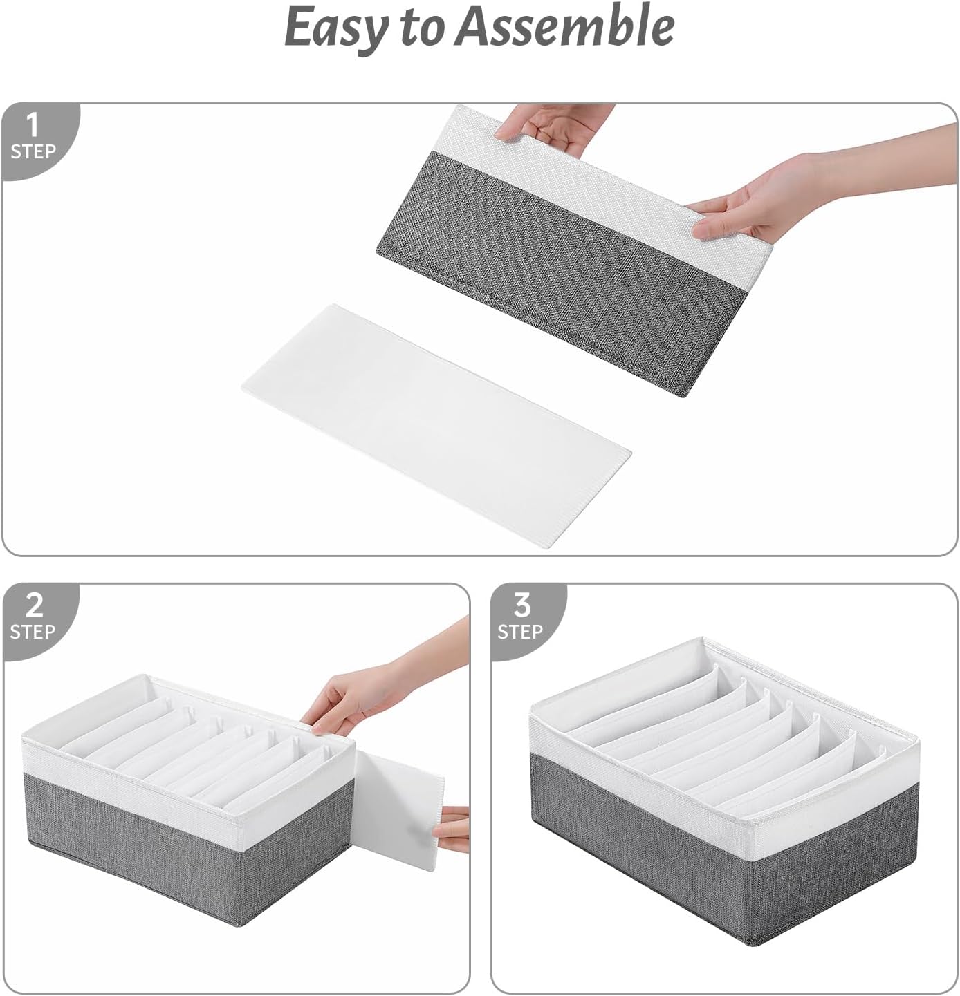 4 Packs T-shirt Drawer Organizers for Clothing,8 Grids Compartment Wardrobe Storage Box, Washable Clothes Organizer for Legging,Silk Scarve-12.59''x9.05''x5.9-GreyWhite