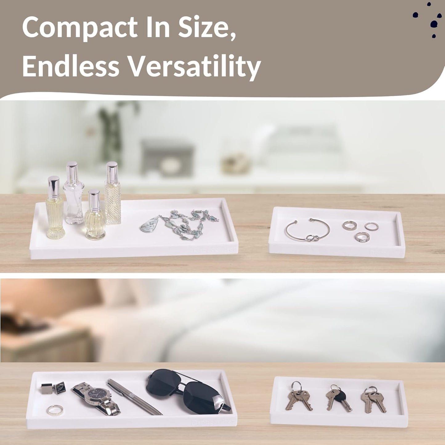 Countertop and Vanity Tray - 2 PC (11” and 7”) Shatterproof Silicone Kitchen and Bathroom Trays for Counter, Kitchen Soap Dispenser Tray, Vanity Trays for Bathroom, Perfume Key Tray