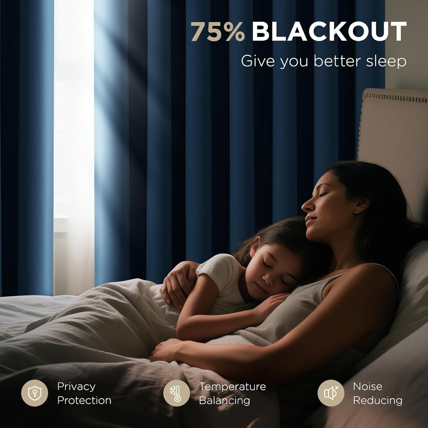 Joydeco Blackout Patio Sliding Door Curtains 96 Inches Long, Grommet Privacy Room Divider Curtains, Extra Wide Thermal Blackout Drapes for Bedroom Living Room (Navy Blue, 100Wx96L, 1 Panel)