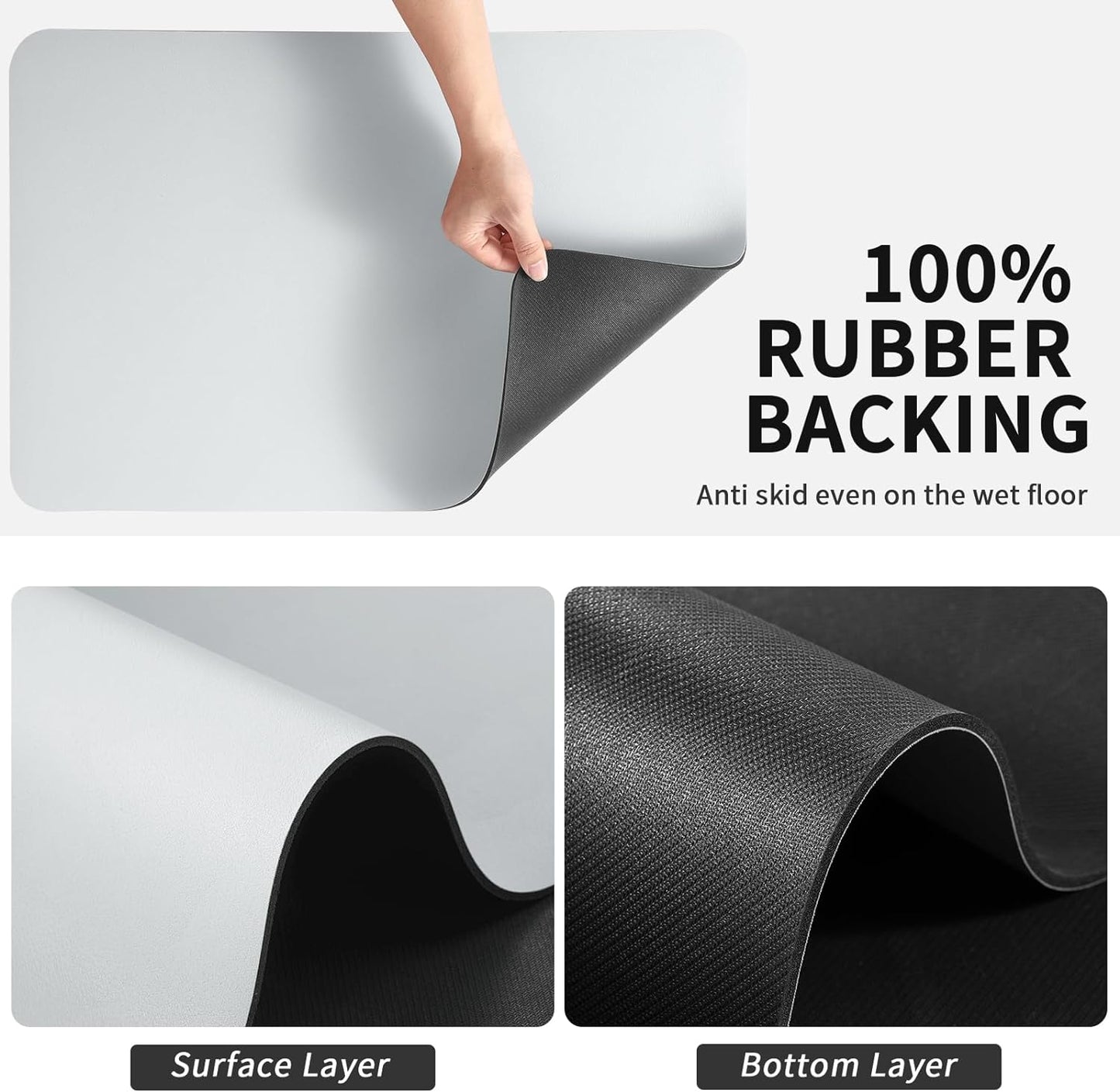 Dish Drying Mat for Kitchen Counter, Heat Resistant Drainer Mats with Non-slip Rubber Backed, Hide Stain Kitchen Super Absorbent Draining Mat, Easy to Clean Dish Rack Pad, Light Grey 16"x20"