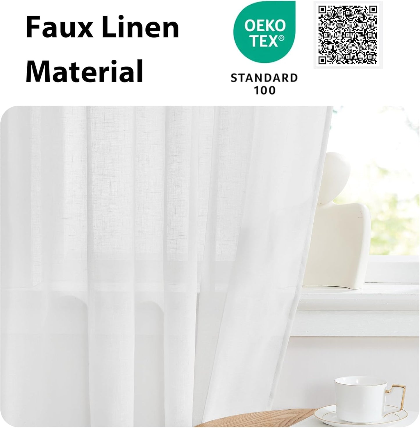 NICETOWN Door Curtains for Window, Light Filtering Privacy French Door Shade for Kitchen Bathroom, White Sheer Front Back Curtin Blinds, 36 x 72 inch, 1 PC