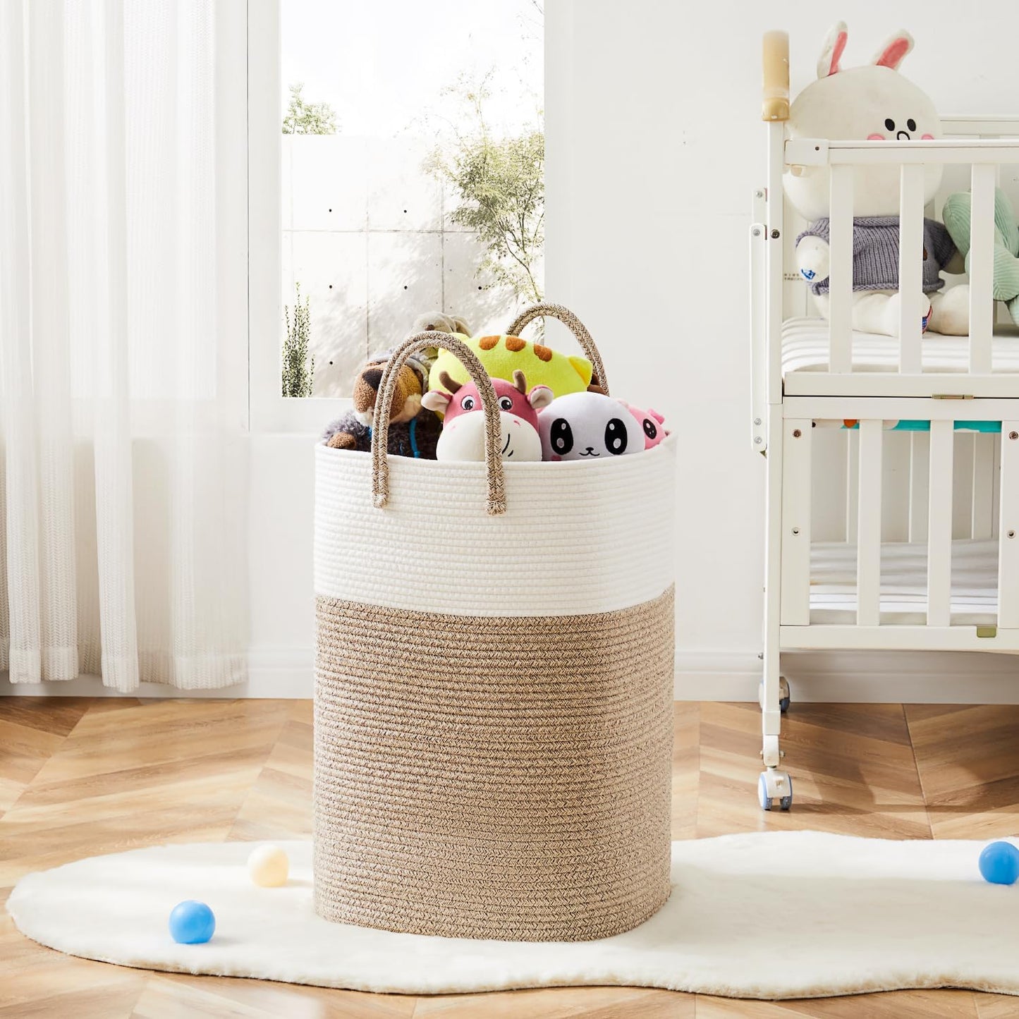 Laundry Basket,Woven Cotton Rope Laundry Hamper,Versatile Storage for Dirty Clothes,Baby Toys,and Blankets in Bathroom, Nursery,and Living Room (Brown, 80L)