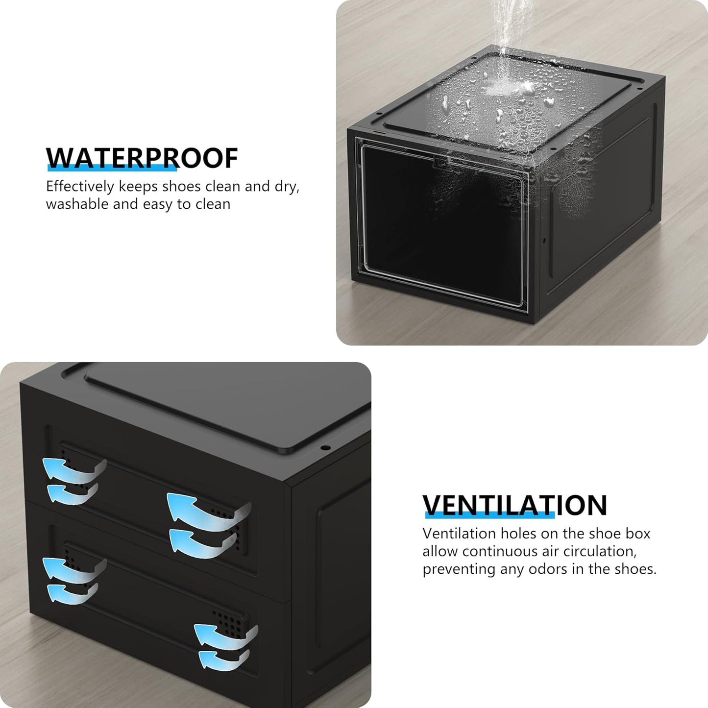 12 Pack Hard Sturdy Thickened Rigid XX Large Shoe Storage Organizer for Closet, Clear Stackable Sneaker Shoe Boxes Rack Containers Display Case Bins with Lids, Black03