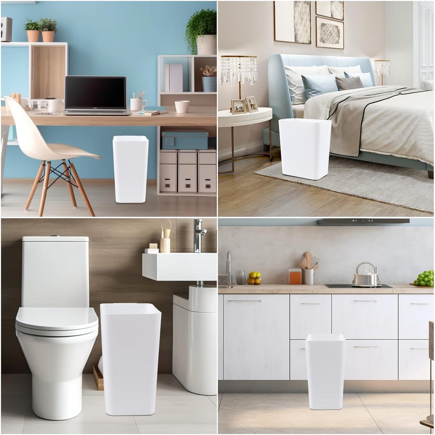 Zopnny 3-Pack 4.5 Gallon Plastic Small Trash Can Wastebasket, Slim Waste Basket for Bathroom, Bedroom, Home Office, Living Room, Kitchen (White)