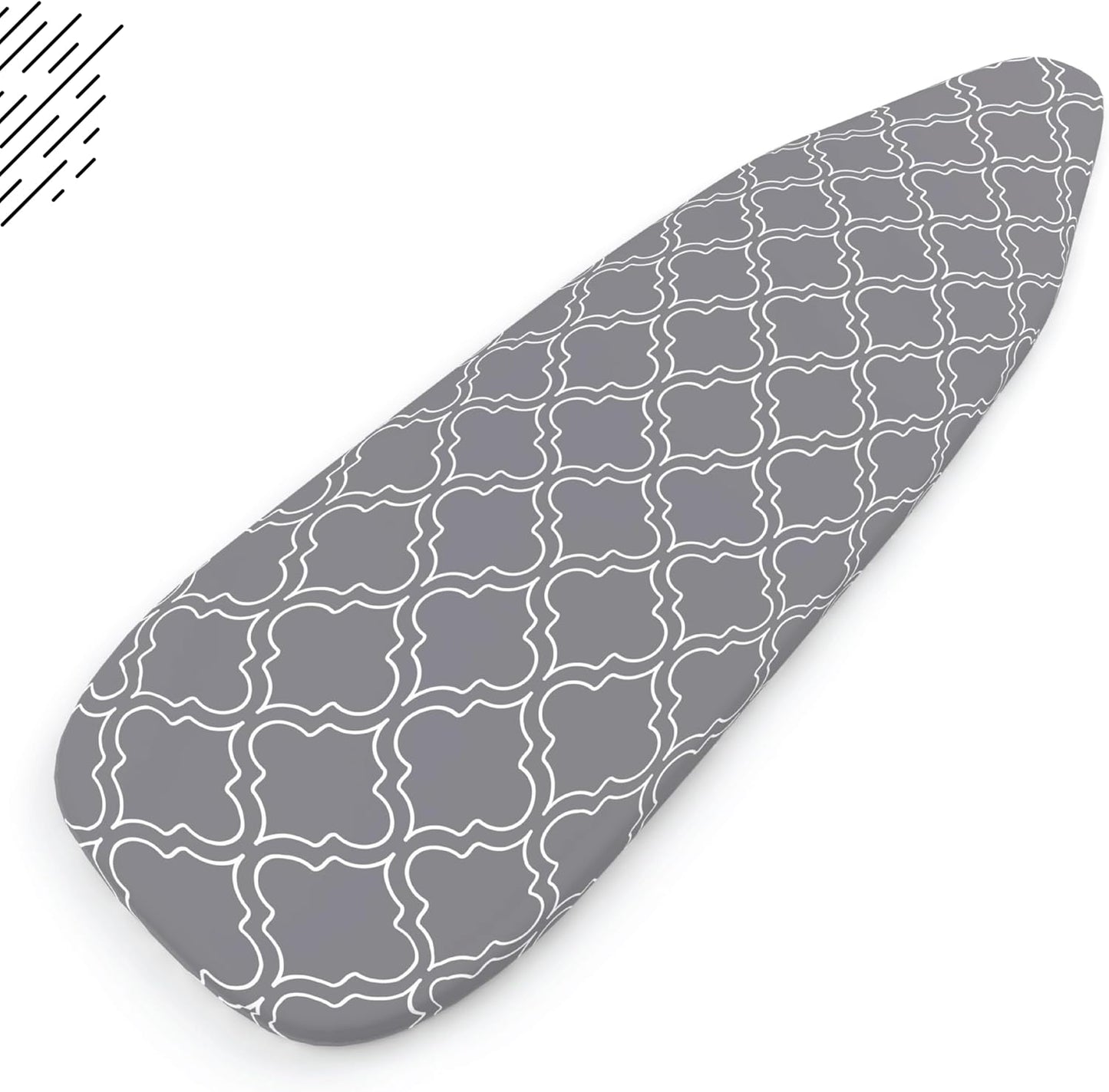 Encasa XO Ironing Board Cover and Pad 57"x22" - Thick 3mm Felt Padding, Drawstring Tightening & Lock, Easy Fit, Scorch & Stain Resistant, Fits X-Large Ironing Board - Grey Tiles