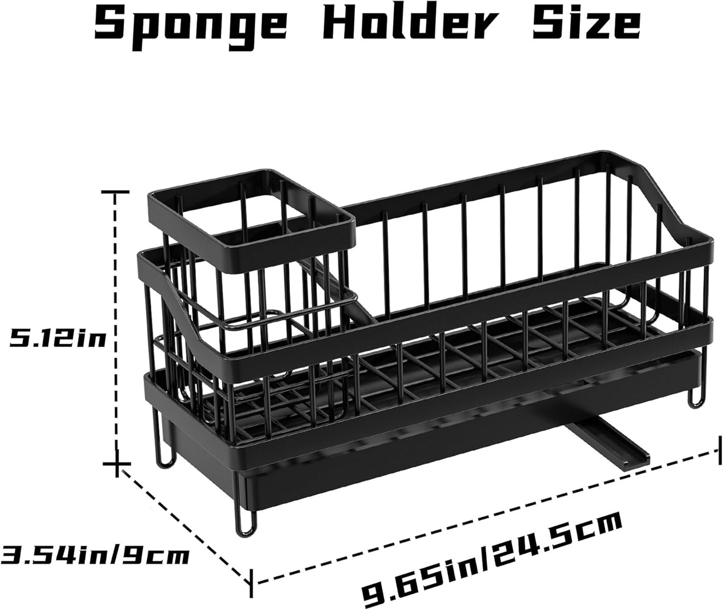 Large Sponge Holder for Sink, Stainless Steel Sink Caddy Organizer with Rotatable Spout - Kitchen Sink Organizer for Sponges, Brushes, Detergent & Sink Stopper - Space Saving Home Essentials