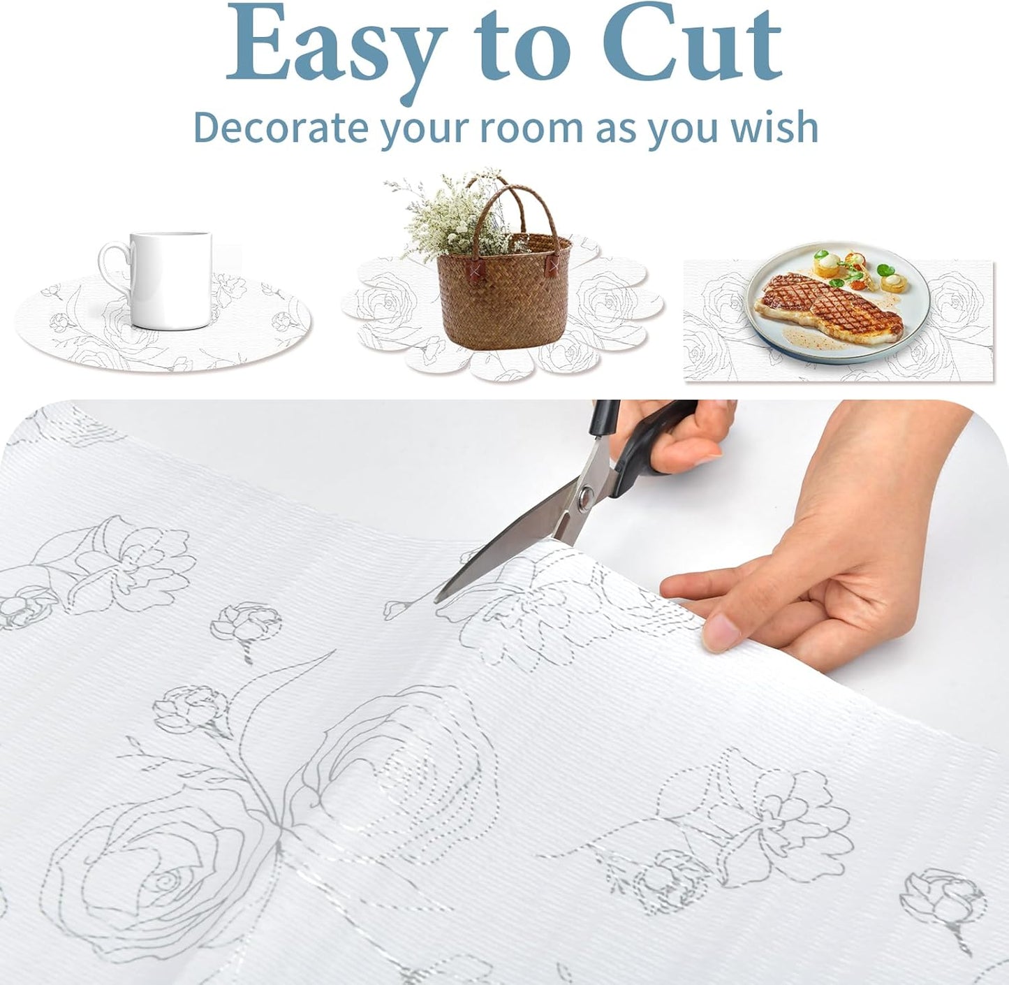 Shelf Liners for Kitchen Cabinets 12in x 20FT Non Adhesive Drawer Liner Sliver Floral Thickened Shelf Liner Paper Strong Non-Slip Easy to Clean for Tool Box Refrigerator with Knife and Tape Measure