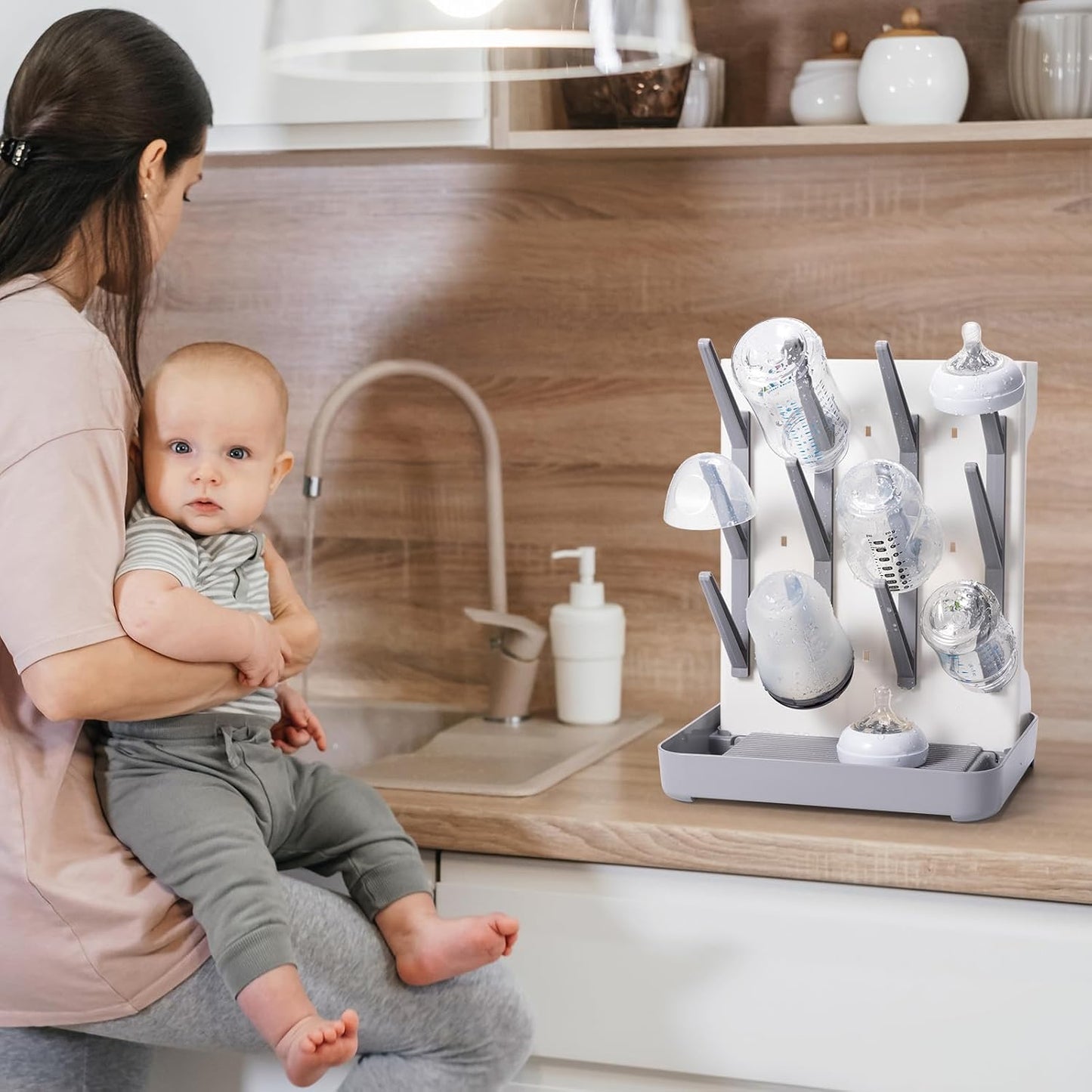 Space Saving Vertical Bottle Drying Rack, Large Countertop Baby Bottle Drying Rack Holder for Baby Bottles and Pump Parts, Blue