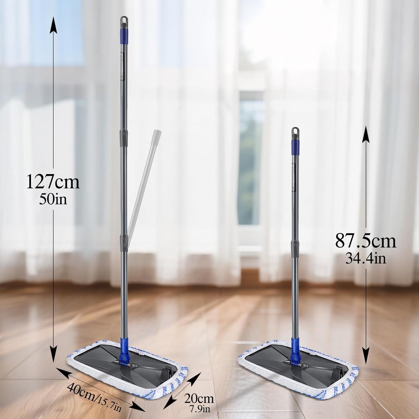 MASTERTOP Microfibre Flat Mop, Extended Wet Dry Large Floor Mop with 5 Reusable Pads & Telescopic Handle, Dust Mops for Laminate Wooden Hard Floor Vinyl Tile Floors Cleaning - Send 1 Cleaning Scraper