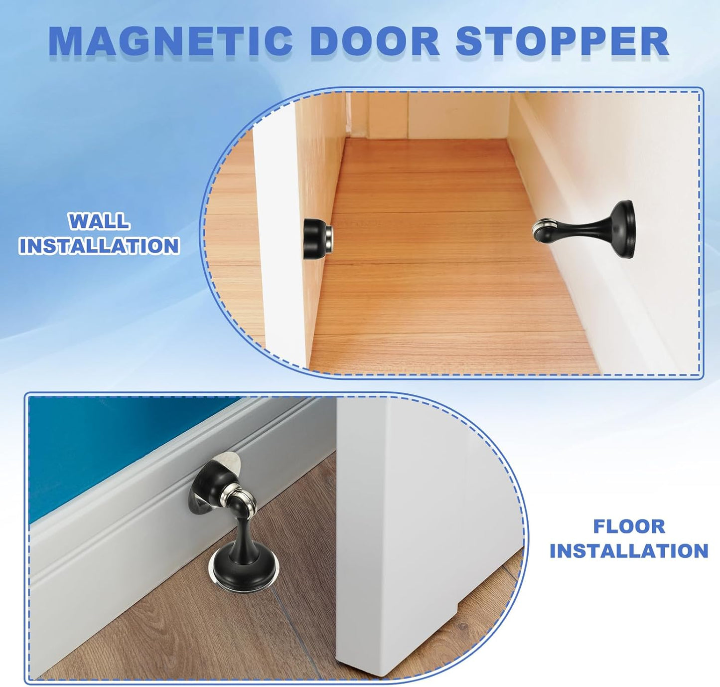 uxcell Magnetic Door Stopper, Stainless Steel Heavy Duty Door Holder, No Drilling Doors Knob Wall Protector with Self-AdhesiveTapes and Screws for Home Office Wall Floor Mounting, White