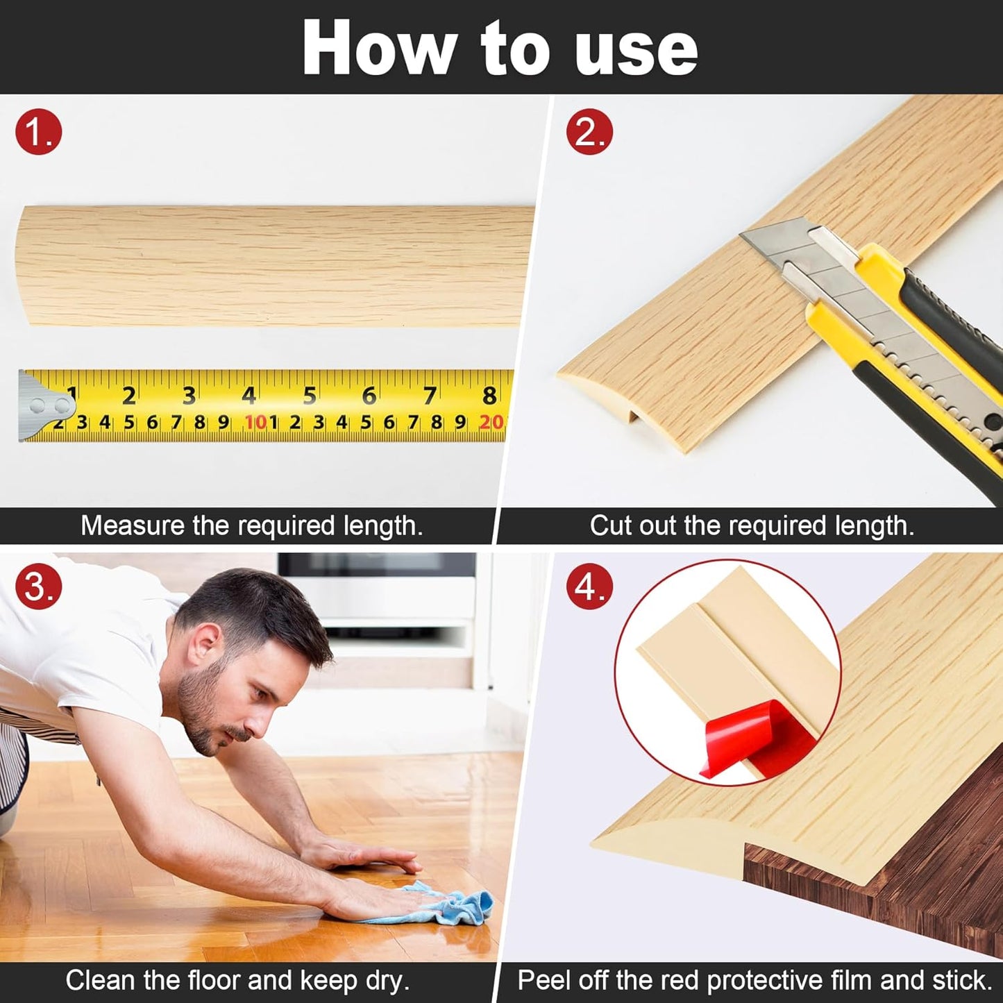 3.3Ft Carpet Floor Transition Strip, Self Adhesive Floor Edging Trim Strip for Doorway, PVC Floor Divider Threshold Cover Suitable for Threshold Height Less Than 5 mm - Red Wine