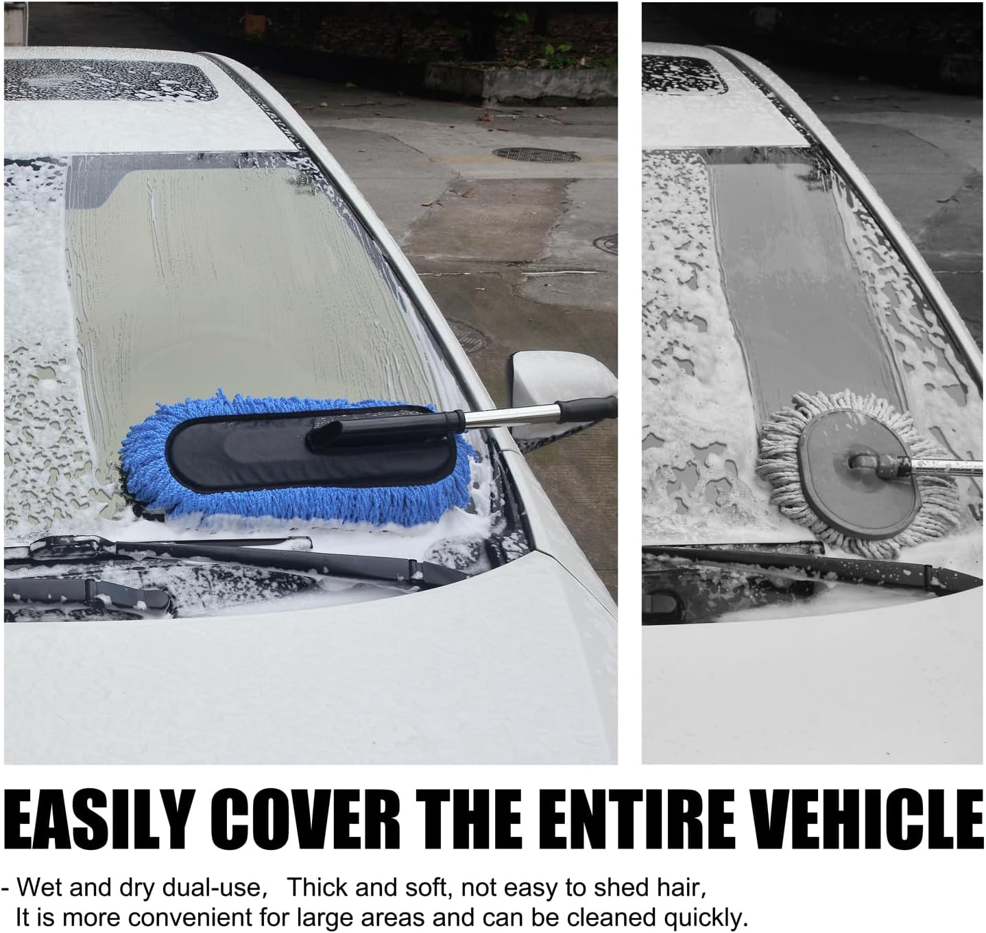 Car Wash Brush Duster Mop,Car Detailing Cleaning Kit,Wash Mitt,Microfiber Scratch-Free Safe for All Cars–Wet/Dry Use,Extendable with Handle 3 Pack