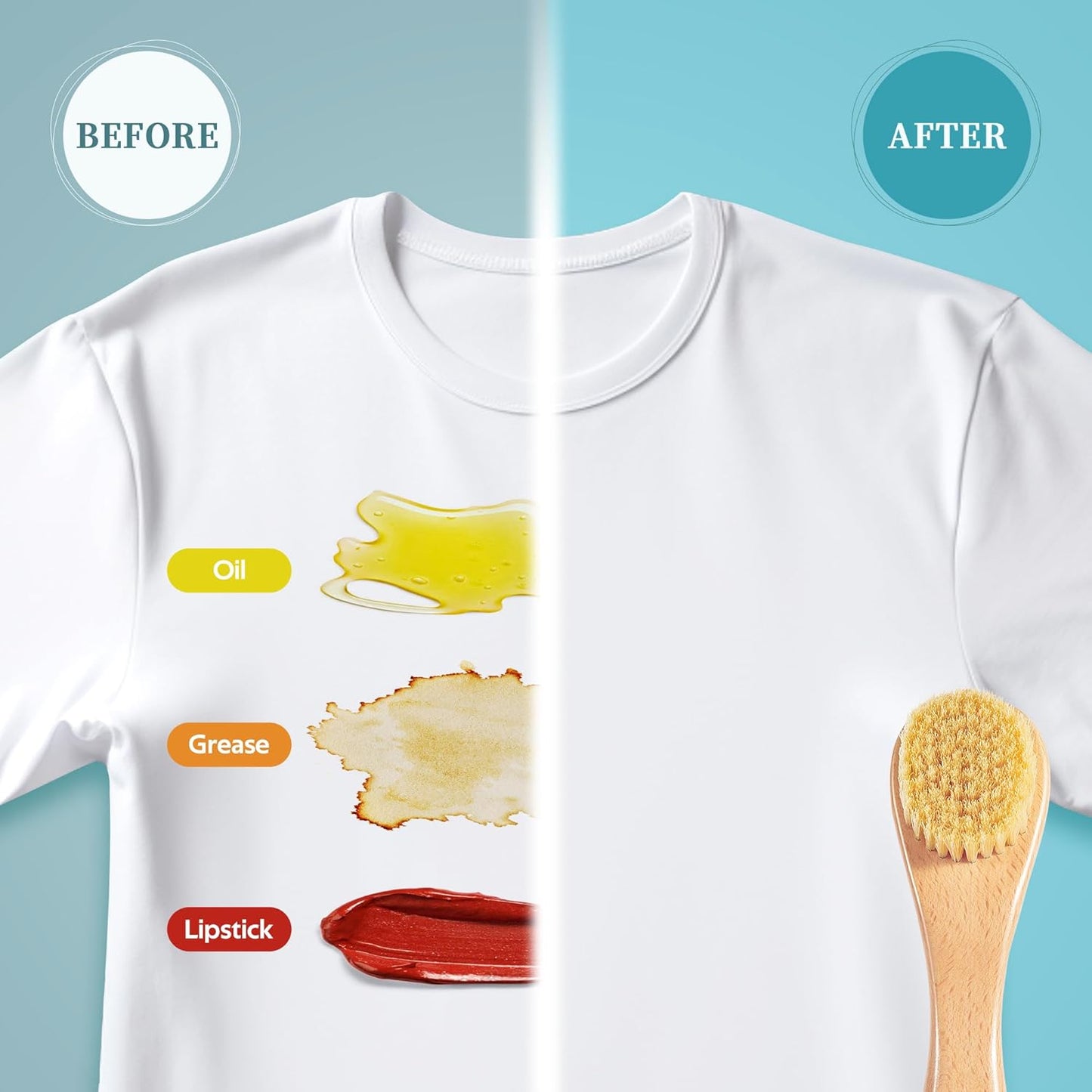 BFWood 2PCS Laundry Stain Brush - Natural Soft Boar Bristles, Removes Tough Stains from Delicate Fabrics Like Knits, Cotton, and Linens, Gentle on Fabrics, No Damage