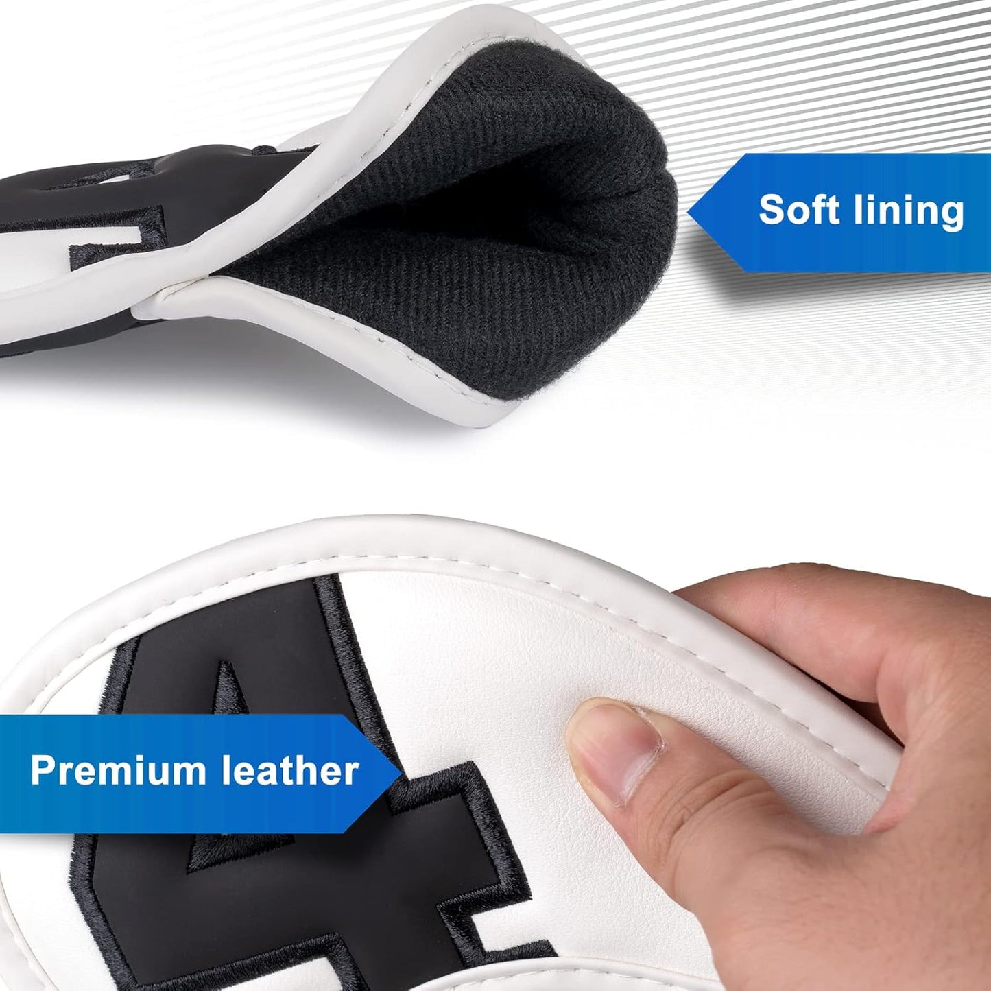 CRAFTSMAN GOLF 12pcs or 1pc Thick Synthetic Leather Golf Iron Head Covers Set Headcover Fit All Brands Callaway Ping Taylormade Cobra Etc. Also Custom Name