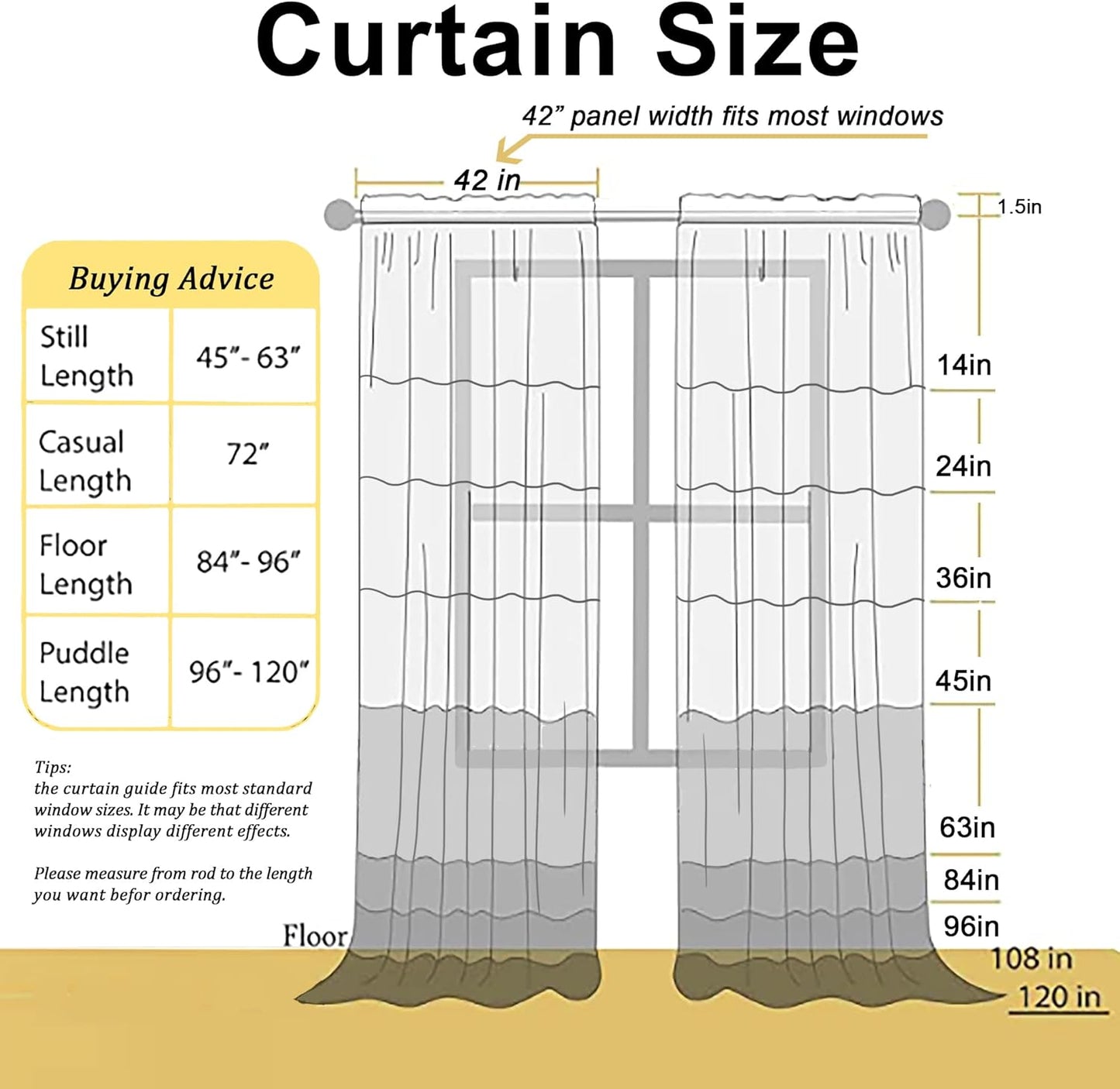 Chyhomenyc White Sheer Curtains 72 Inch Length 2 Panels, Light Filtering Top Dual Rod Pocket Voile Window Curtain Drapes for French Door, Bedroom Living and Children Room, Each 42W x 72L