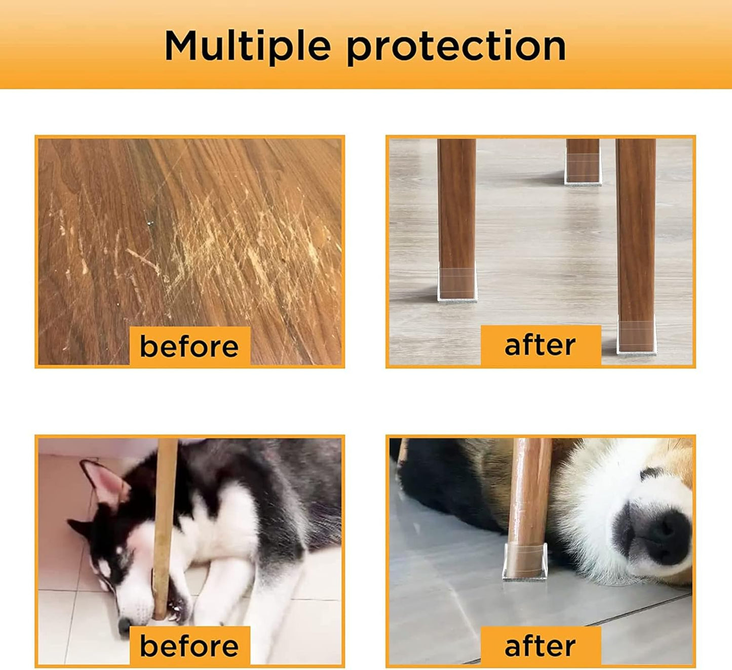 Square Chair Leg Protectors for Hardwood Floors,16 Pcs Silicone Felt Furniture Legs Caps to Prevent Floor from Scratches and Reduce Noise, Easy to Move,1.26-1.57",Clear.