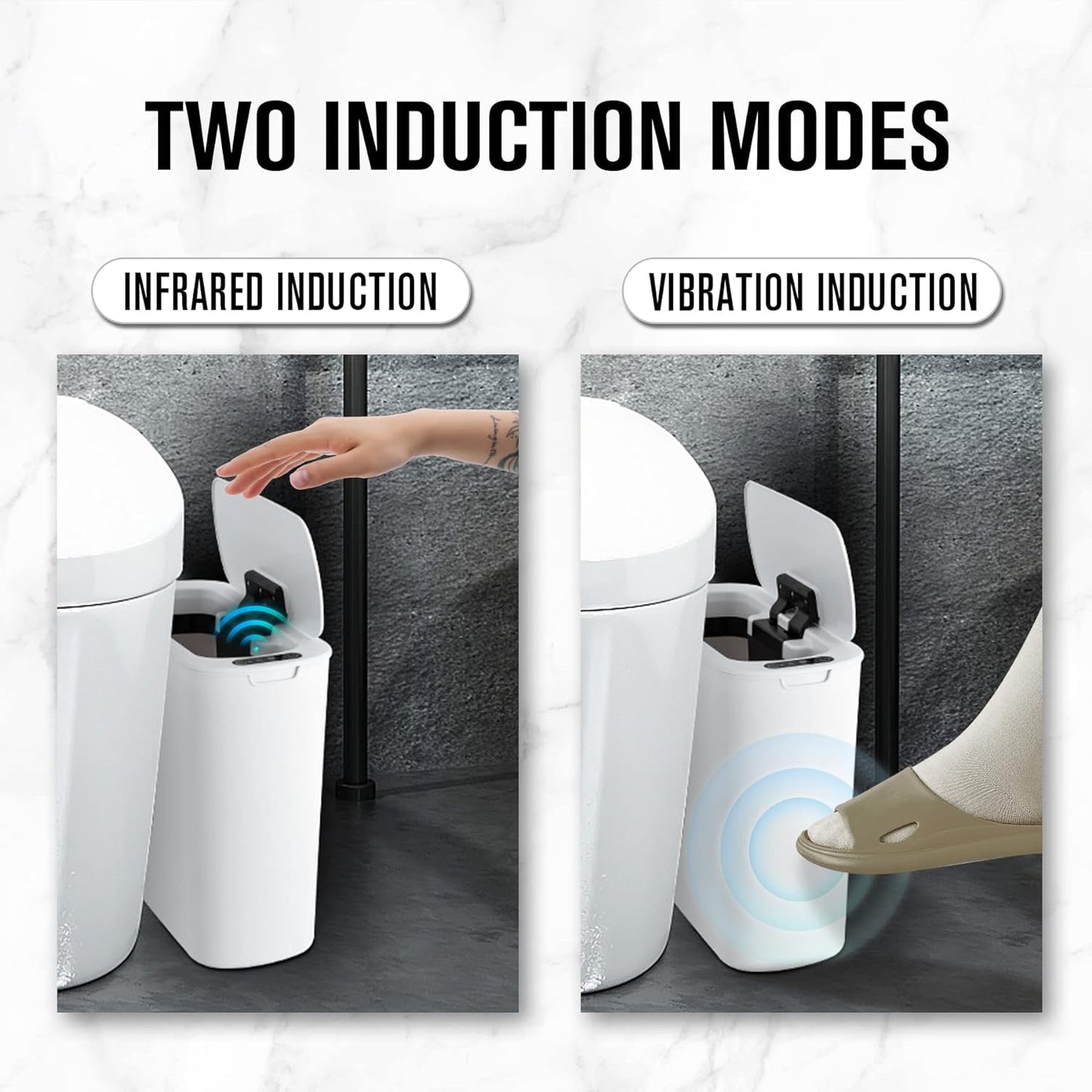 Cesun Automatic Motion Sensor Bathroom Trash Can with Lid, 2.6 Gallon Touchless Trash Bin, Smart Plastic Slim Garbage Can Small White Wastebasket for Toilet, Office, rv, Bedroom, Living Room