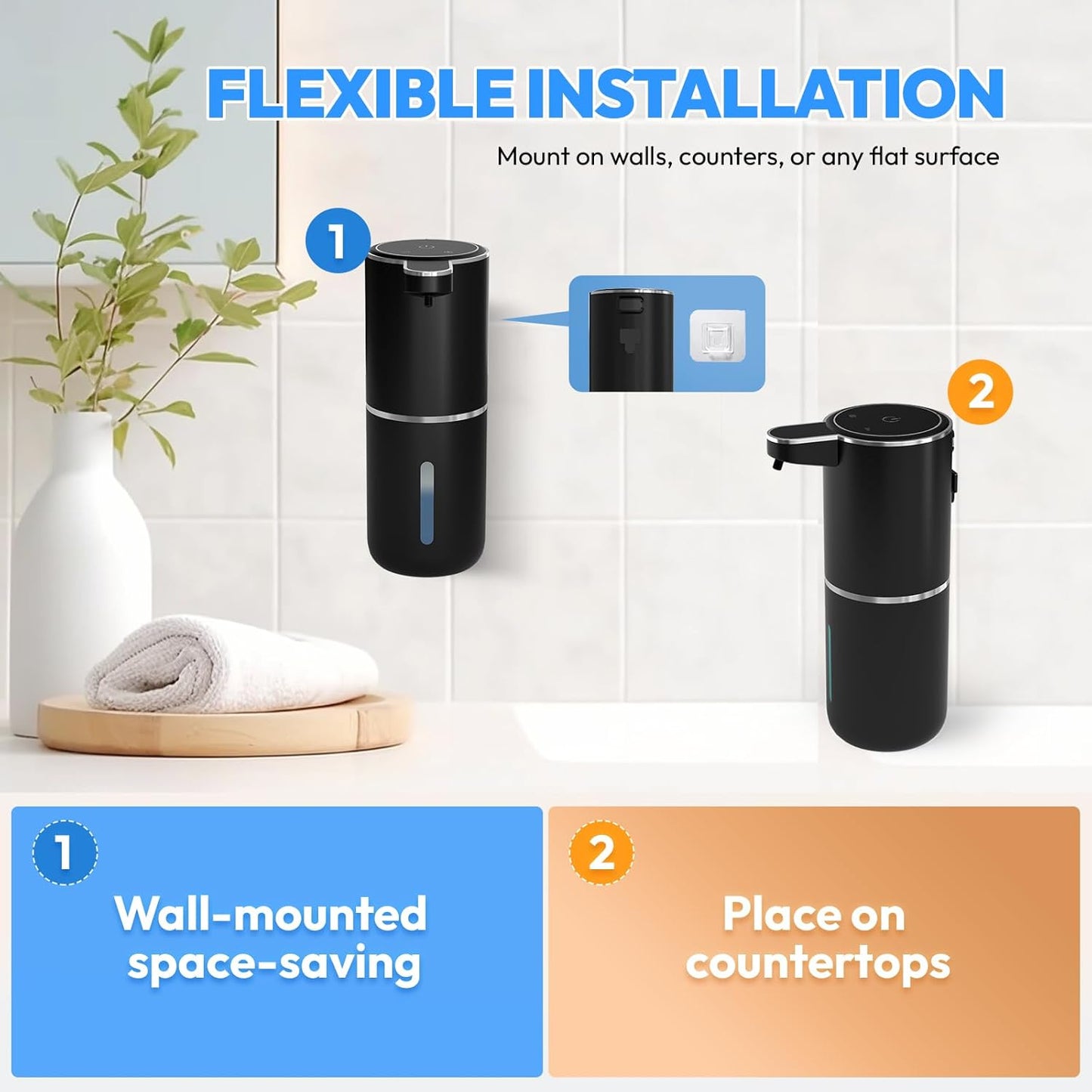 Automatic Foaming Soap Dispenser,Touchless Foam Soap Dispenser,12.8oz Rechargeabled Wall Mounted Smart for Bathroom and Kitchen Dish Soap,Easy for Toddlers(Black)