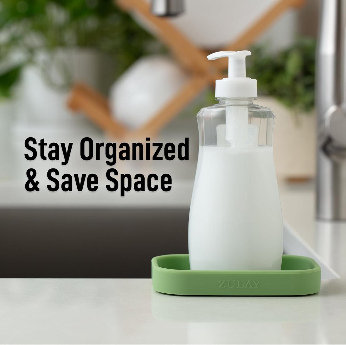 Zulay Small Silicone Sponge Holder (4.9x3.3”) – Space-Saving Sink Organizer Tray for Sponge, Soap, Brush & More – Compact Non-Slip Dish for Kitchen & Bathroom (Jade Green)
