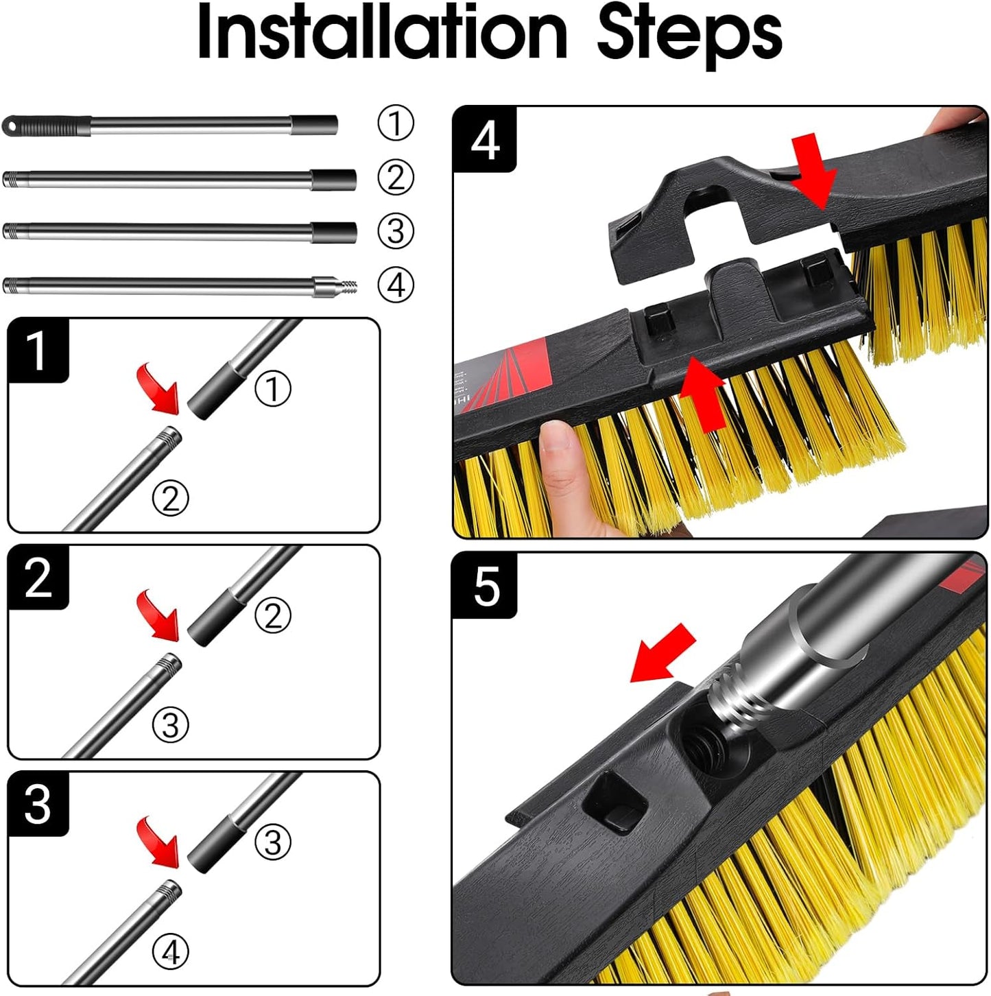 24" Push Broom,Masthome Industrial Broom with Stiff Bristles,Outdoor Broom Heavy Duty and 55" Long Handle,Heavy Duty Broom Brush for Garage Yard Patio Warehouse Concrete Floor Cleaning