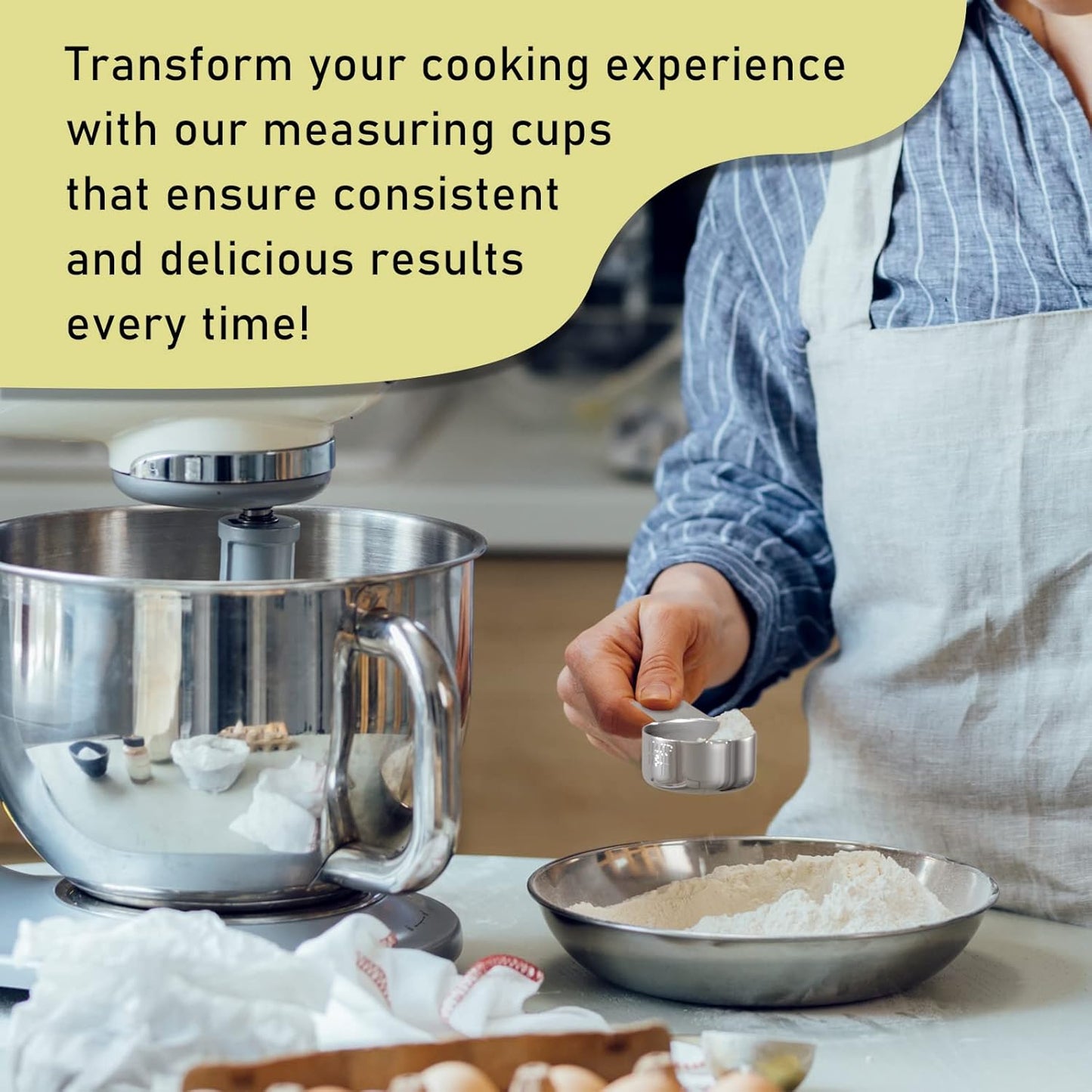 4PCS 1/4Cup (60ml, 2oz) Single Measuring Cup, Stainless Steel Measure Scoop, Metric and US Measurement, Dishwasher Safe