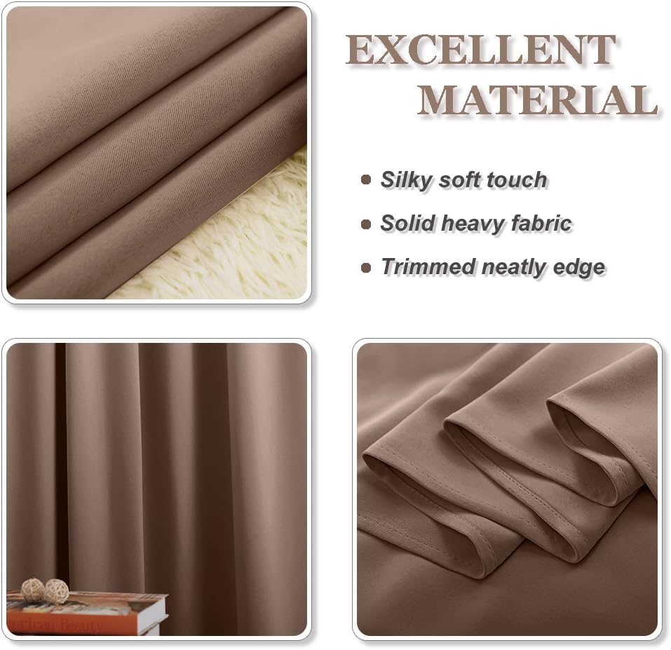 PONY DANCE Blackout Curtains Mocha - Thermal Insulated All Seasons Grommet Top Curtain Drapes Heavy-Duty Window Draperies Light Blocking Noise Reducing for Bedroom, 42 by 54 inches, Mocha, 2 PCs