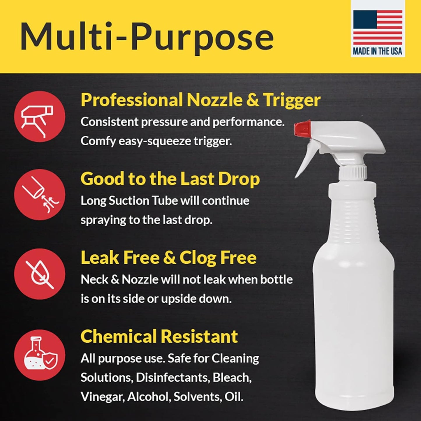 Pinnacle Mercantile Plastic Spray Bottles Leak Proof Technology Empty 32 oz Pack of 10 Made in USA