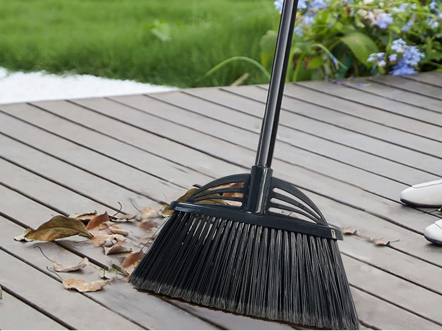 Four-Section Rod Long-Handled Broom,Heavy-Duty Broom, Angle Broom for Outdoor/Indoor(Black+Blue)