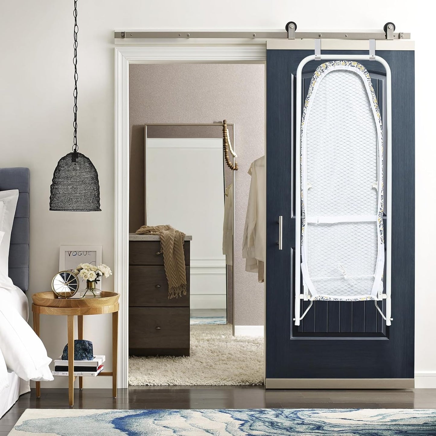 Seiritex Over The Door Ironing Board Cover 14 x 42 inch, Thick Padding and Heat Reflective with Hook and Loop Fasteners, 3 Layers Iron Board Cover (Flora)