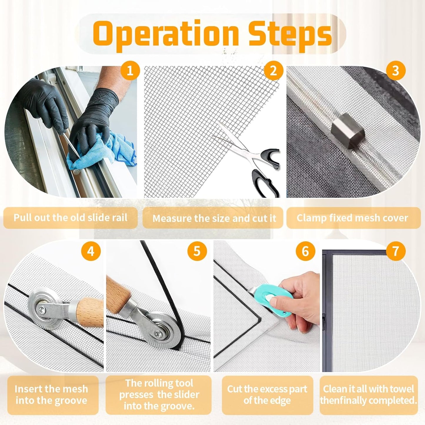 Window Screen Replacement,Screen Door Repair Kit, 48"x178" Grey Window Screen Mesh,Including 50 FT Splines+Hooks+2 Rollers+8 Clips+Scissors+Knife+Tape Measure,Fully Equipped Window Screen Repair Kit